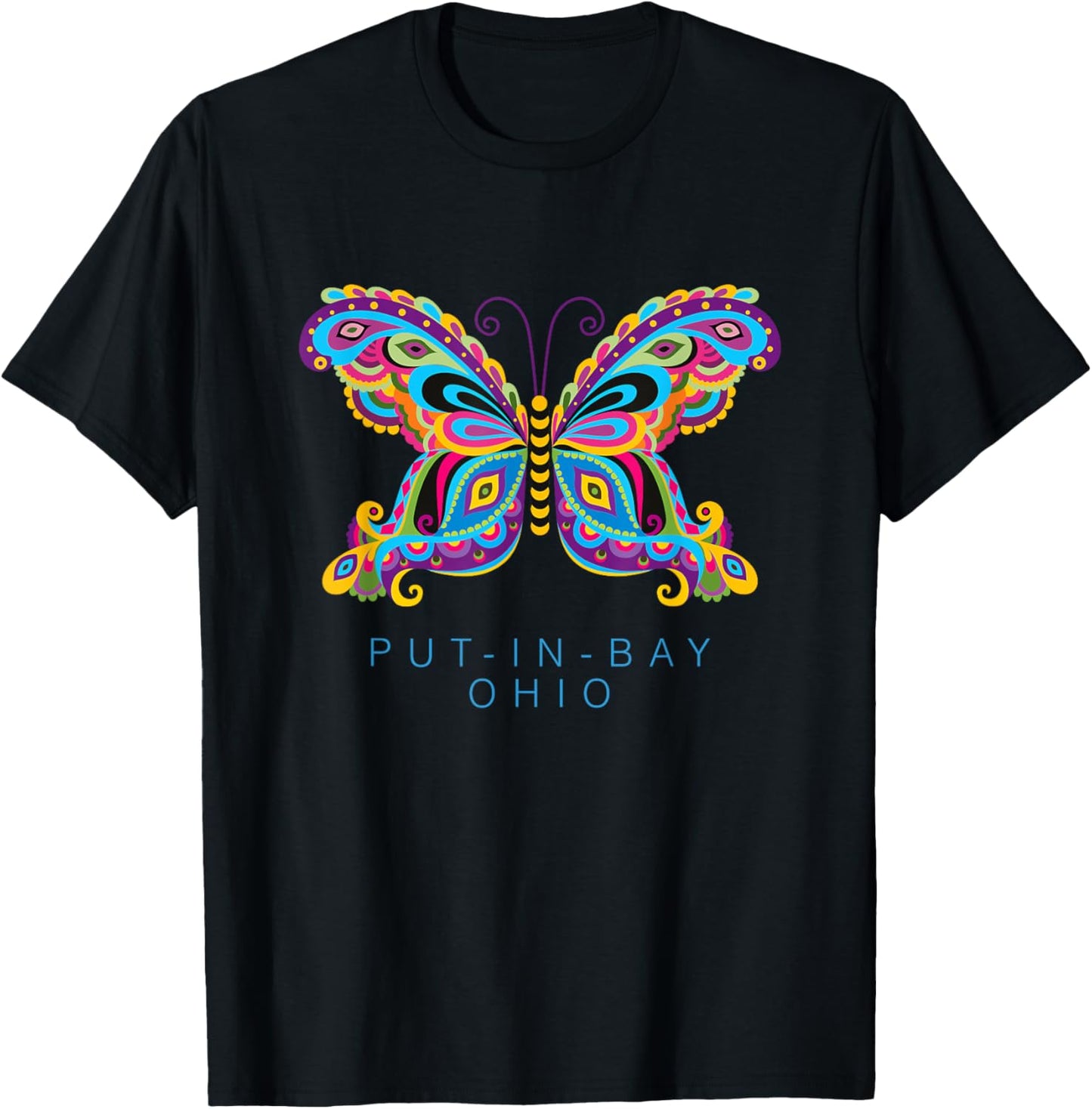 Put-in-bay Ohio Souvenir Butterfly Graphic T-Shirt - T-Shirt | Black