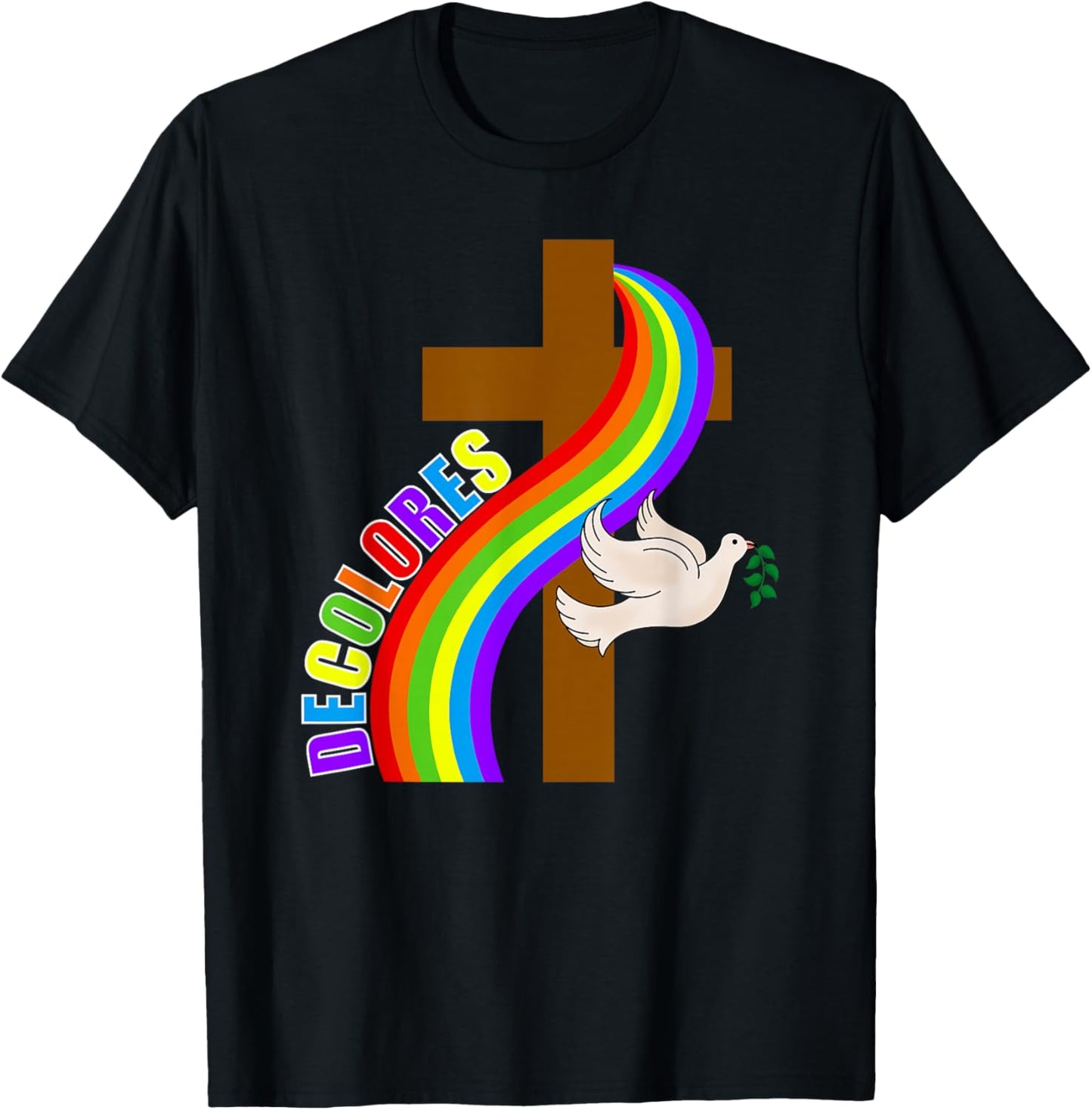 Decolores Cursillo Rainbow Cross with Peace Dove (Dark) T-Shirt - T-Shirt | Black