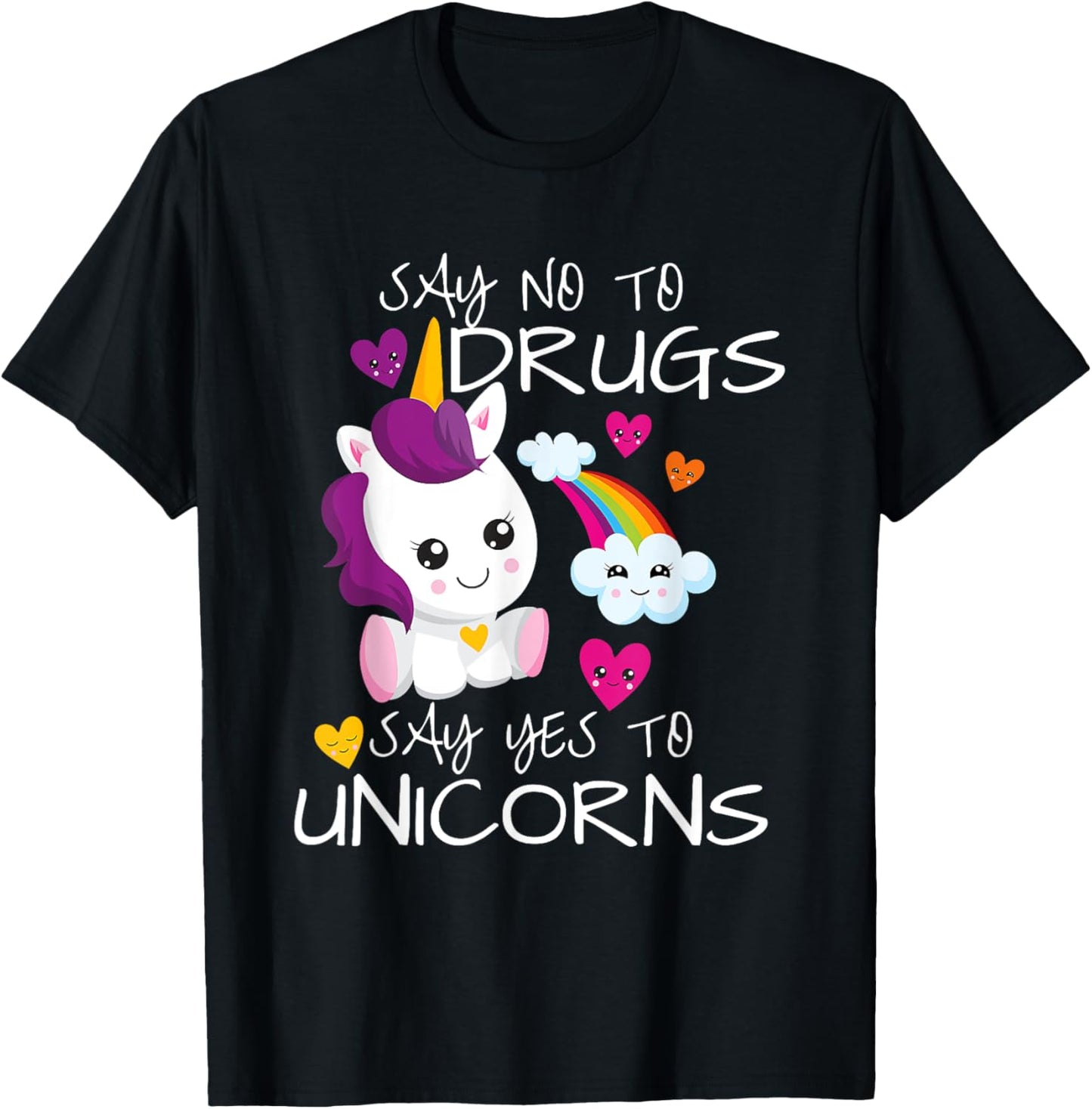 Red Ribbon Week Kids Youth Say No Say Yes To Unicorns T-Shirt - T-Shirt | Black
