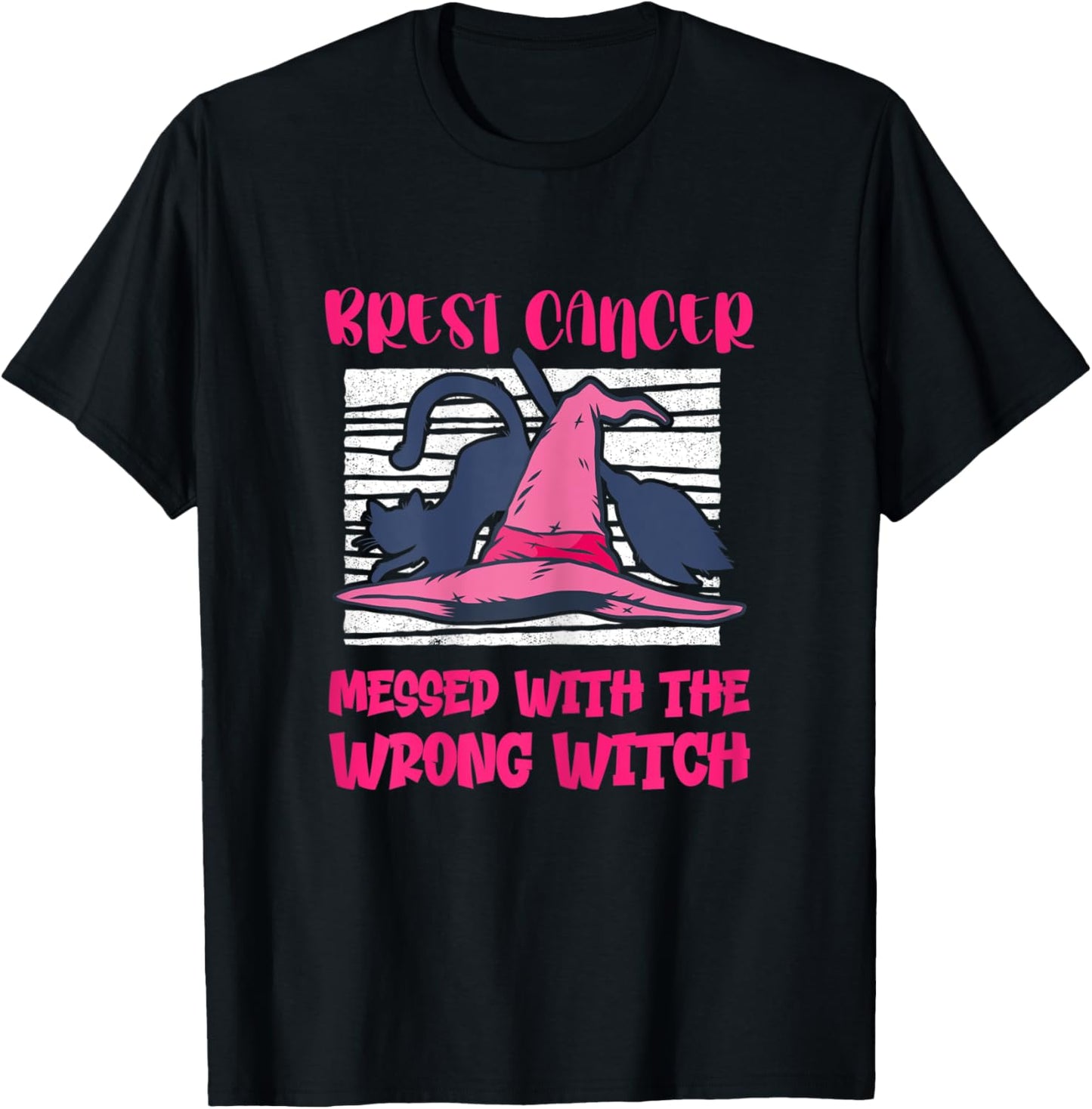 Breast Cancer Halloween Messed With The Wrong Witch T-Shirt - T-Shirt | Black