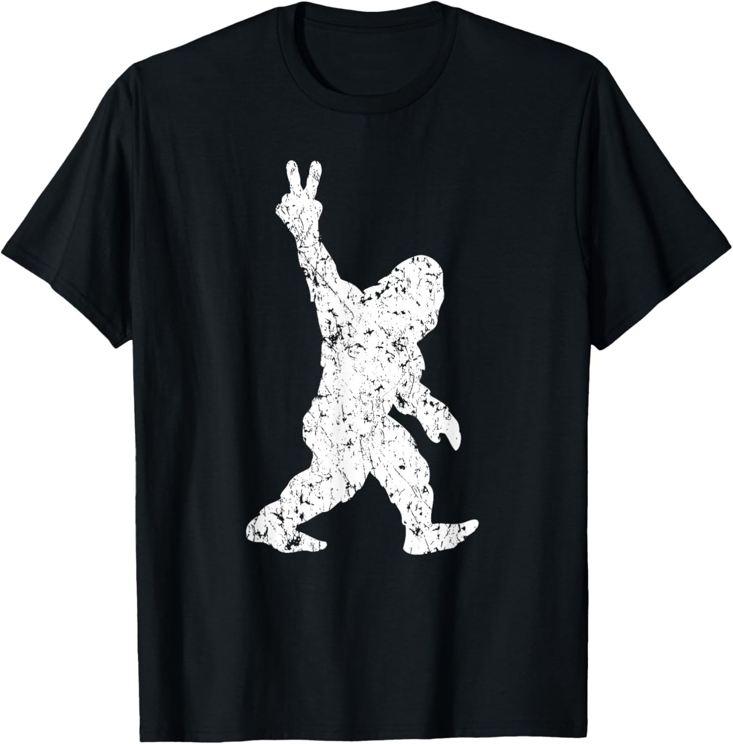 Funny Vintage Style Sasquatch Bigfoot Peace Sign Retro Yeti T-Shirt - T-Shirt | Black