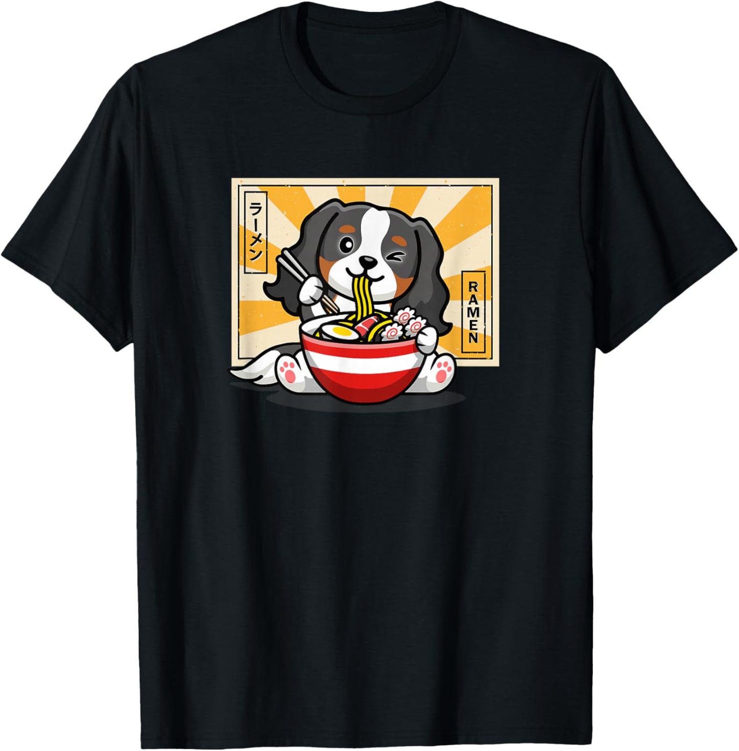 Funny Tri Kawaii Japanese Ramen Tricolor Cavalier Dog Lover T-Shirt - T-Shirt | Black