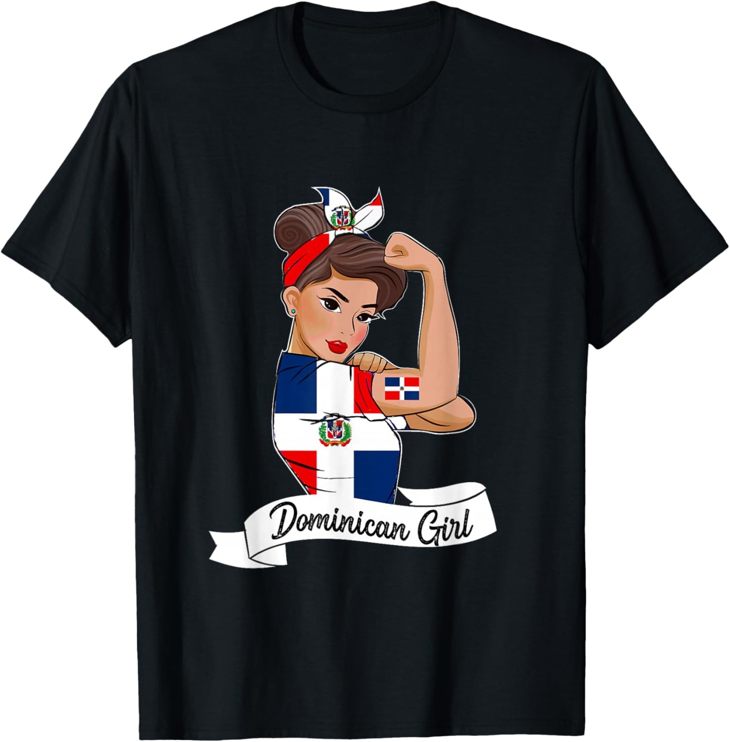 Dominicana Girl Flag RD Dominican Republic Women Pride T-Shirt - T-Shirt | Black