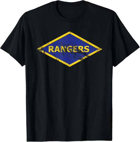 Army Ranger WW2 Diamond Vintage Distressed Look T-Shirt - T-Shirt | Black