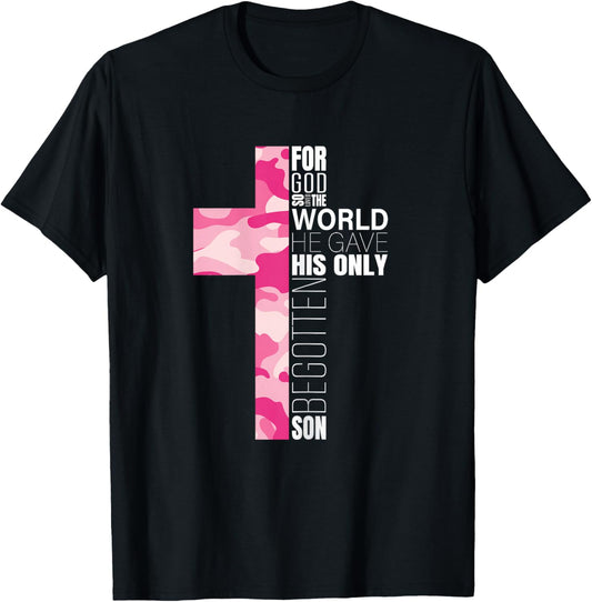 Cute Pink Camo Christian Cross Verse Gifts Women Teen Girls T-Shirt - T-Shirt | Black