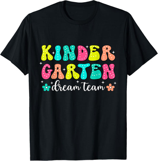 Groovy Kindergarten Dream Team Back To School Teacher Kids T-Shirt - T-Shirt | Black