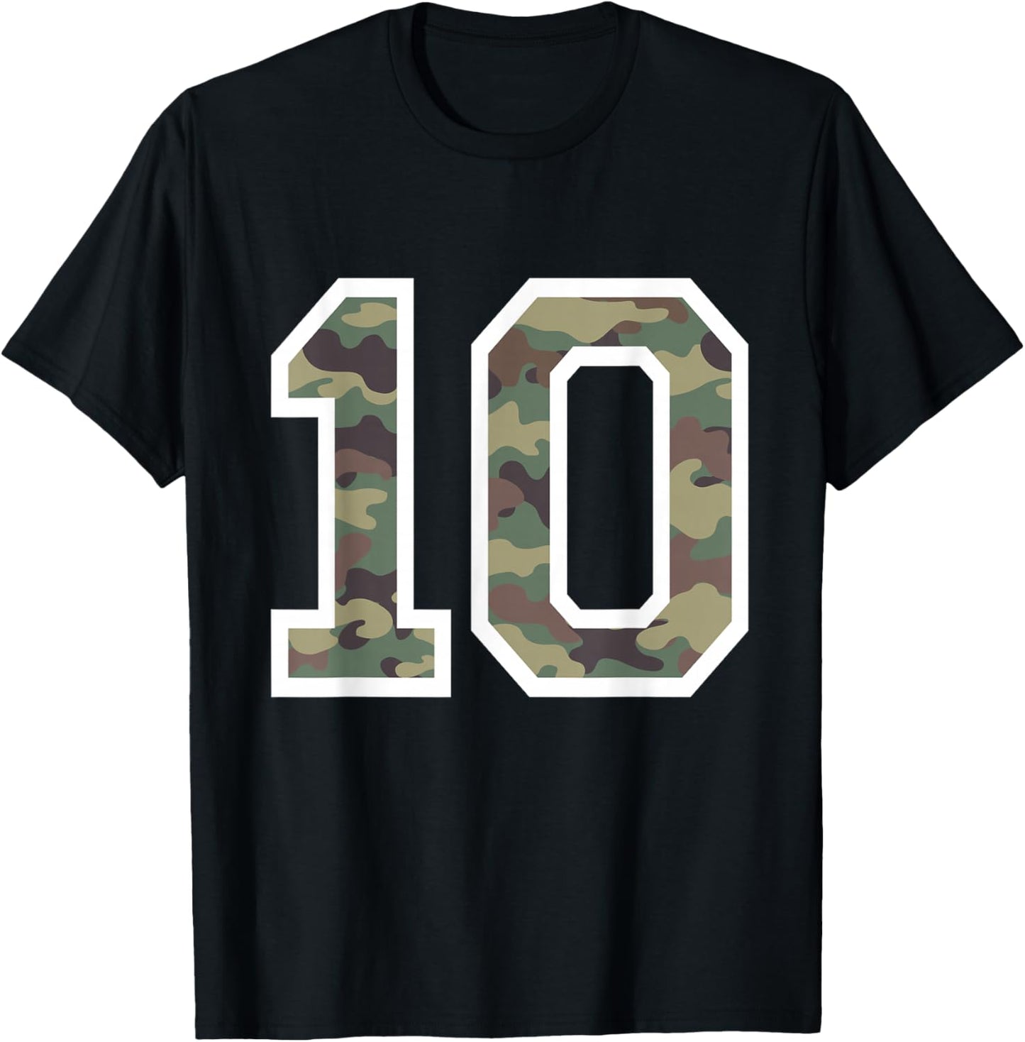 #10 Jersey Uniform Varsity Sports Camo Number, 10th Birthday T-Shirt - T-Shirt | Black