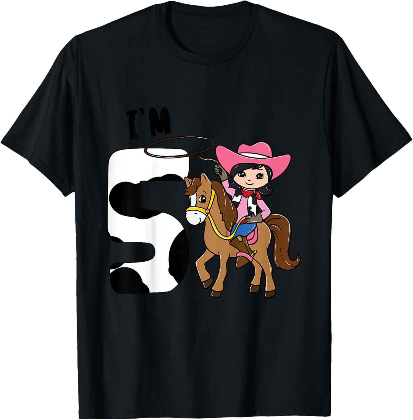 I'm 5 - Cute Horse Riding Cowgirl 5th Birthday Girls T-Shirt - T-Shirt | Black