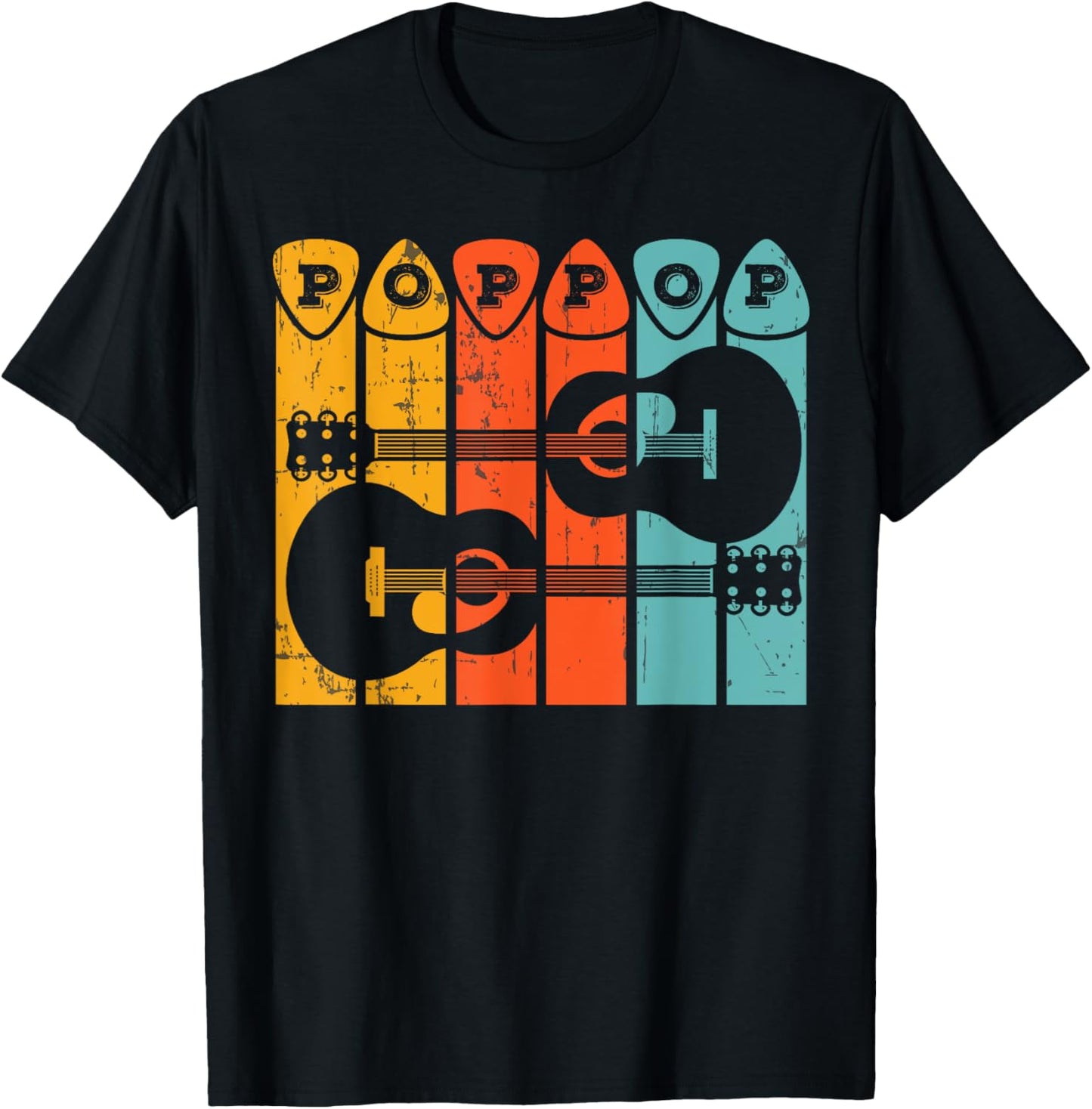Guitarist Pop Pop Retro Poppop Acoustic Guitar Player Music T-Shirt - T-Shirt | Black