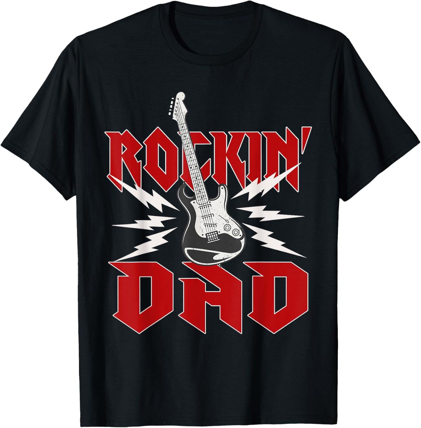 Dad Rockin One Birthday Family Matching Rock Guitar T-Shirt - T-Shirt | Black