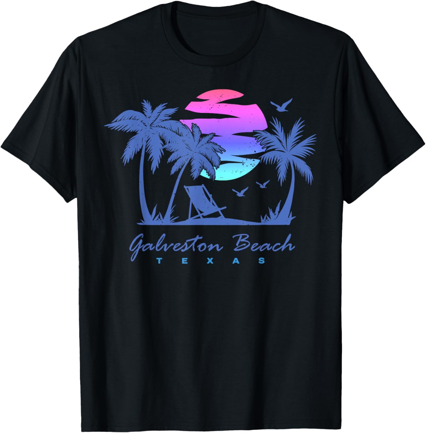 GALVESTON BEACH TEXAS Spring Break Vacation Vintage Sunset T-Shirt - T-Shirt | Black