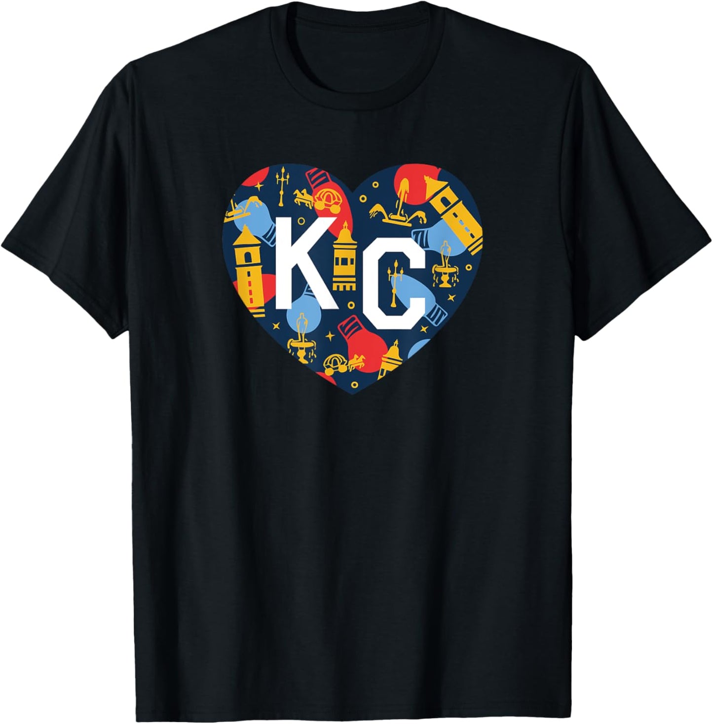 Kansas City KC Plaza Lights Holiday Festive Christmas Heart T-Shirt - T-Shirt | Black