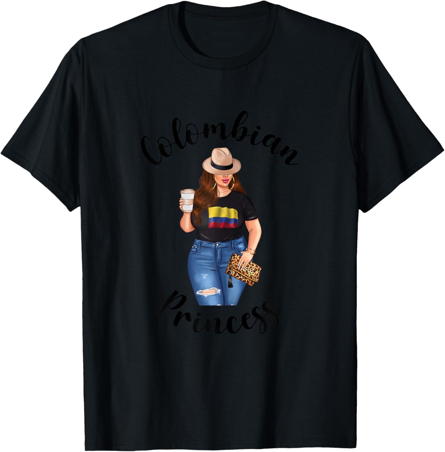Colombian Princess Woman Colombiana Flag of Colombia Coffee T-Shirt - T-Shirt | Black