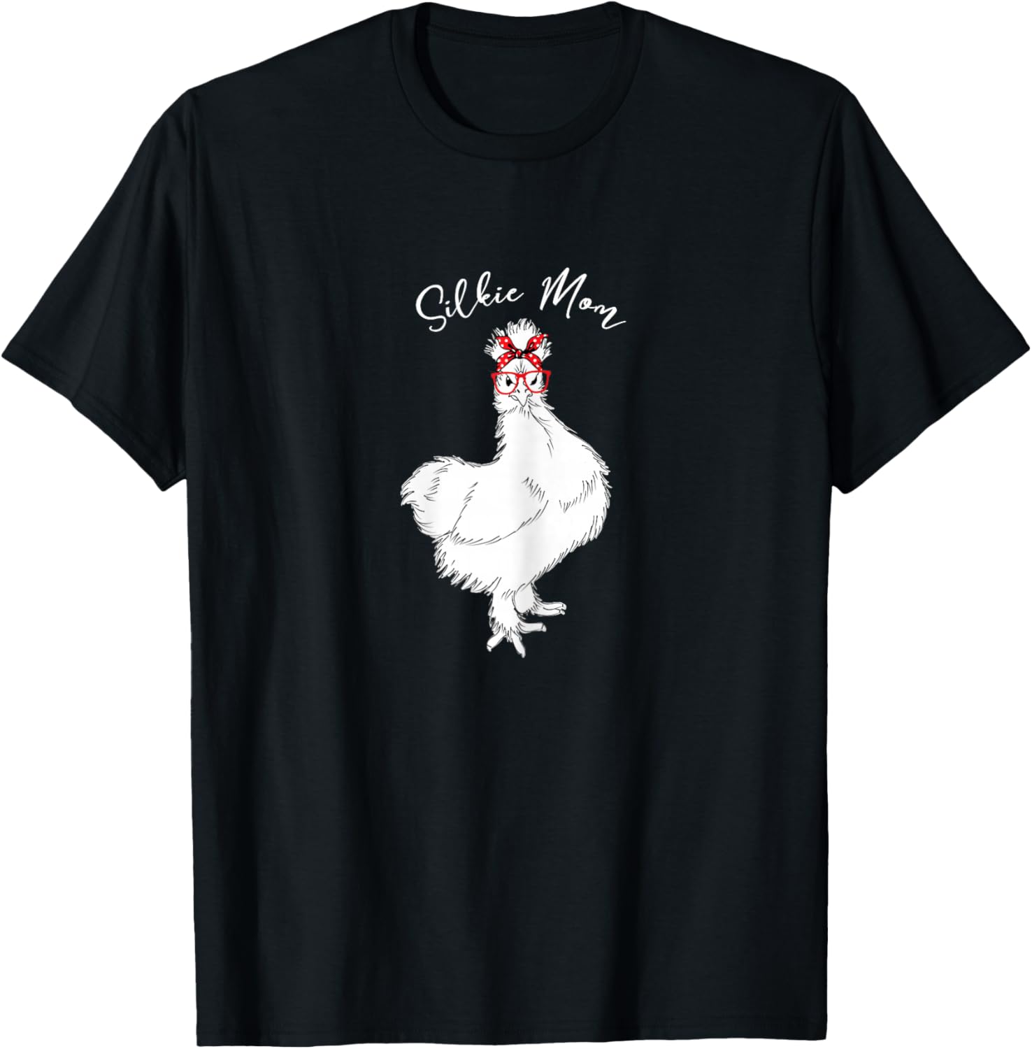 Silkie Mom | Cool Silkie Chicken with Red Bandana & Glasses T-Shirt - T-Shirt | Black