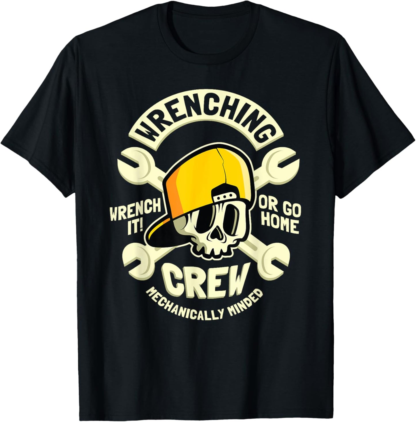 Fun Mechanic - Wrenching Crew with Skull & Cross-Wrenches T-Shirt - T-Shirt | Black