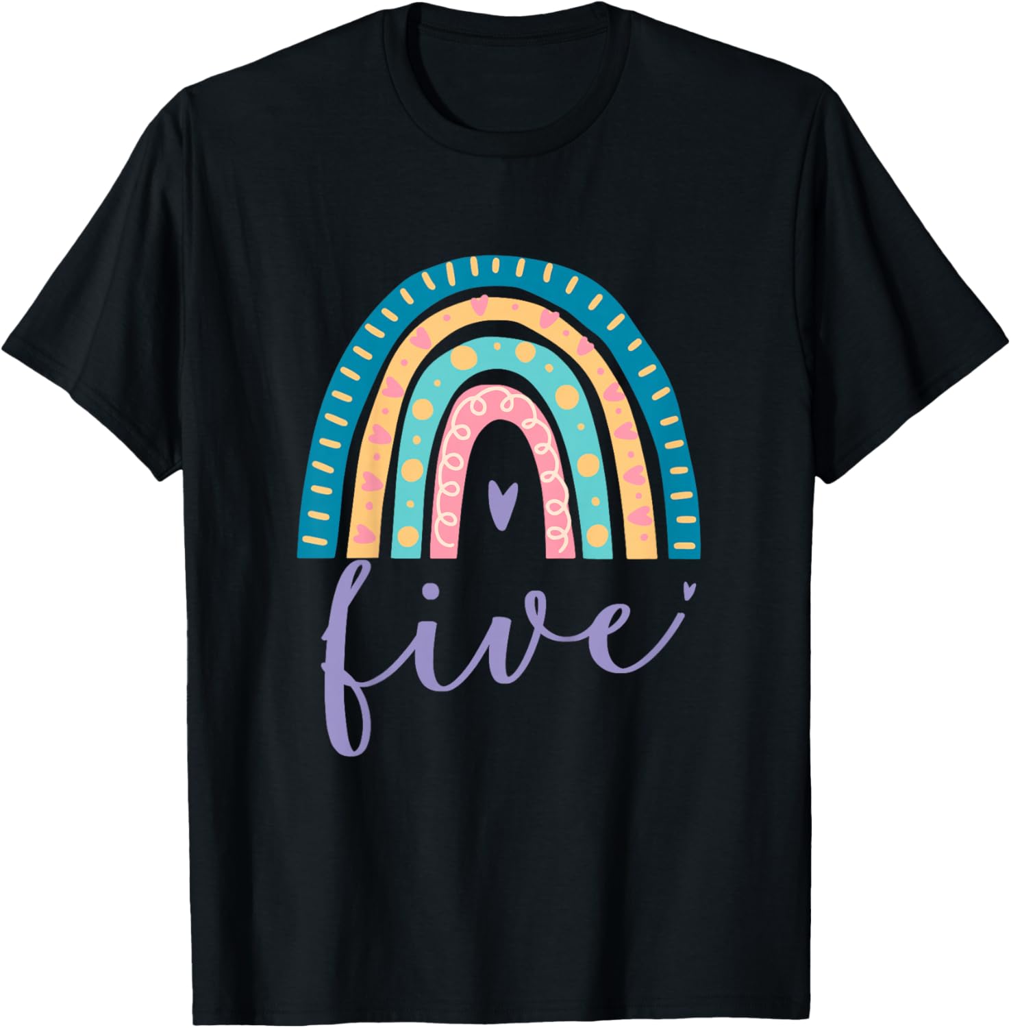 Five Year Old Rainbow 5th Birthday Gifts For Girls 5 Bday T-Shirt - T-Shirt | Black