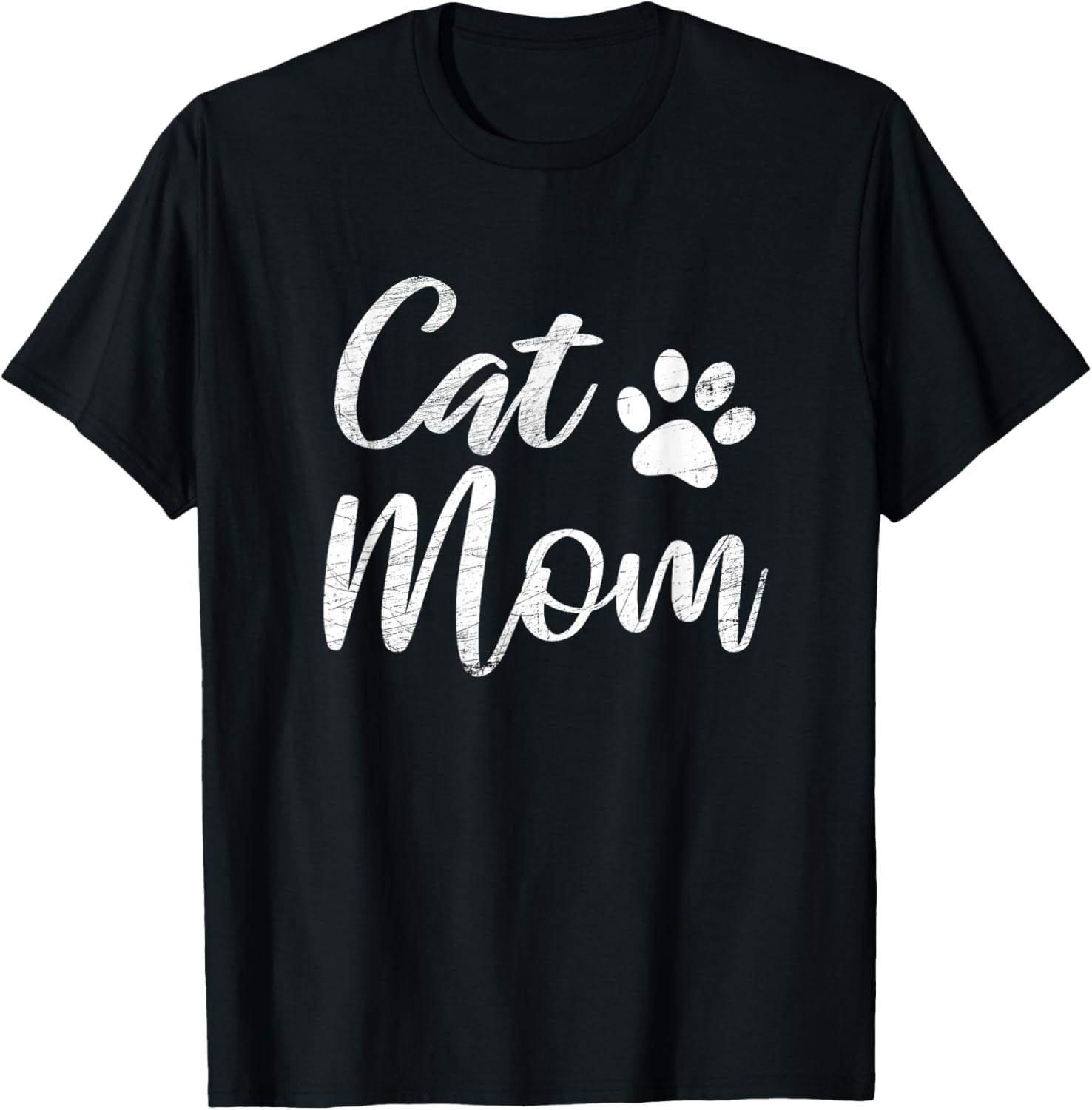 Cat Mom Vintage Distressed Design - Funny Cat Paw - Classic T-Shirt - T-Shirt | Black
