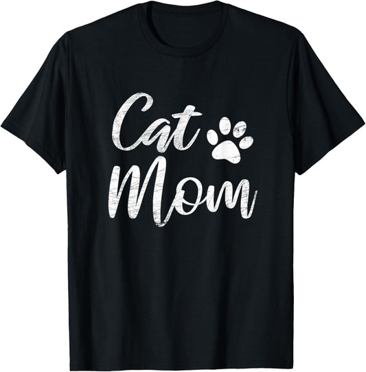 Cat Mom Vintage Distressed Design - Funny Cat Paw - Classic T-Shirt - T-Shirt | Black