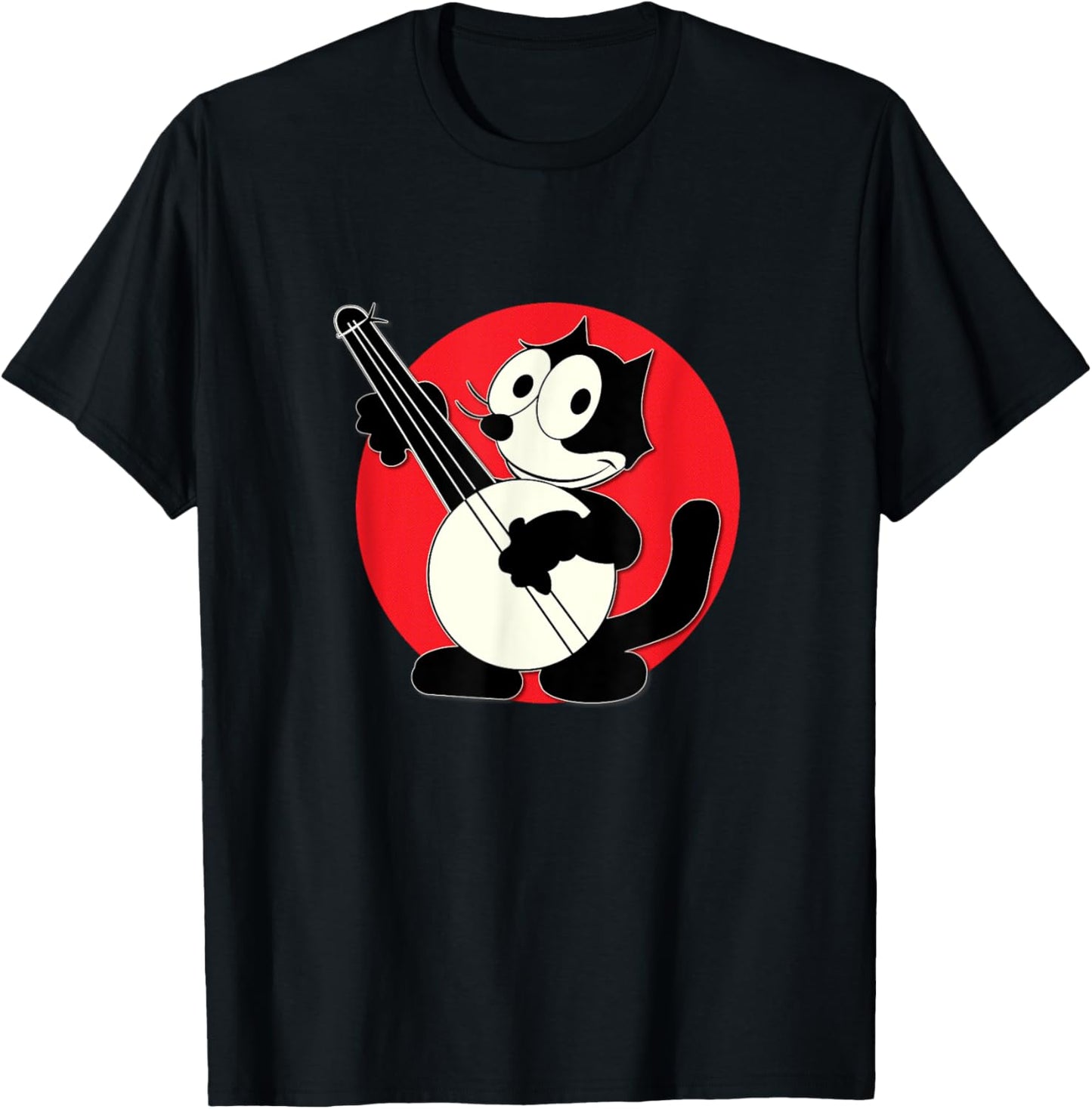Felix Cat Plays Banjo Vintage Cartoon Retro Men Women Kids T-Shirt - T-Shirt | Black