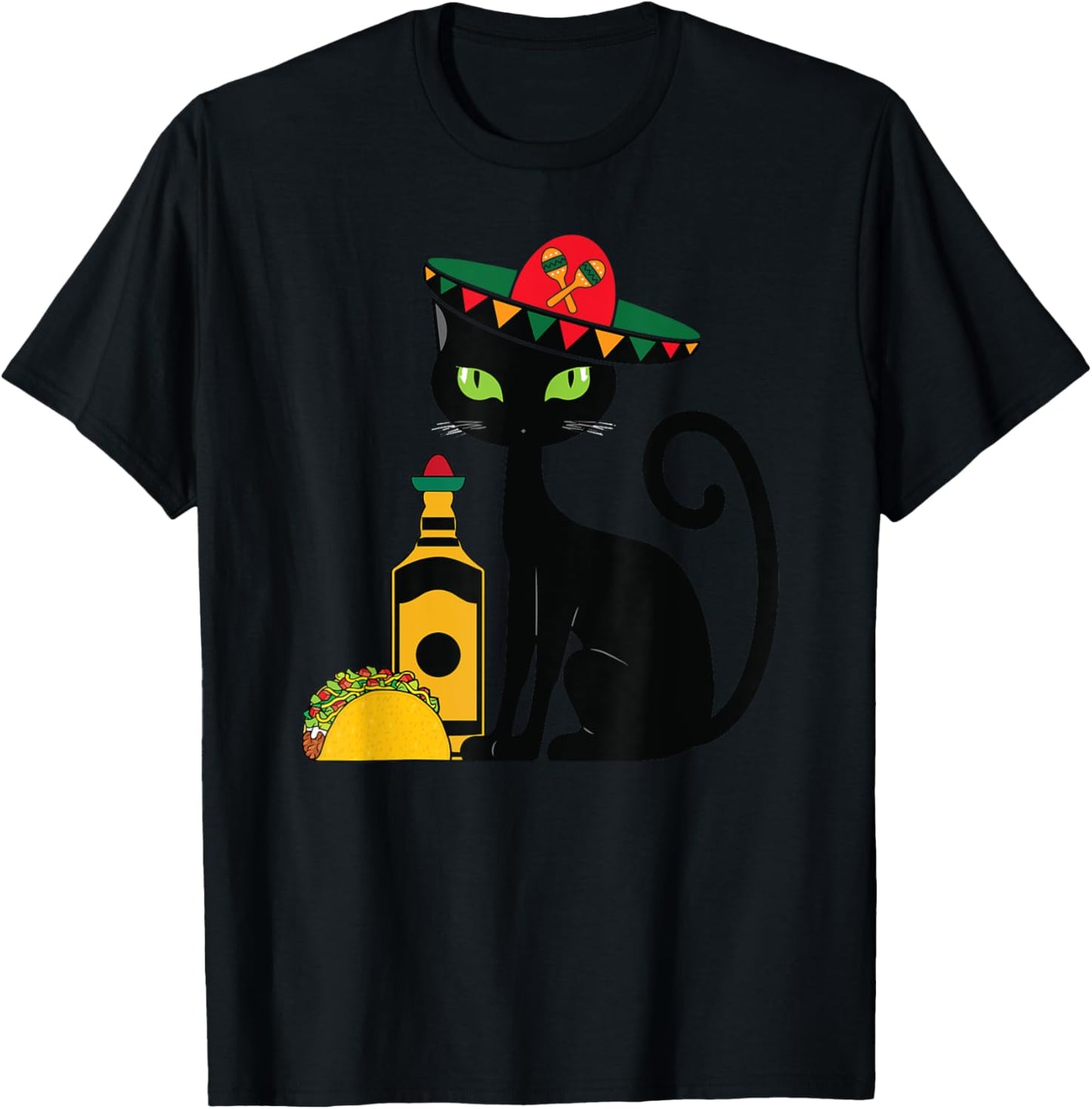 Cinco De Mayo Black Cat With Sombrero Tequila Funny Women T-Shirt - T-Shirt | Black