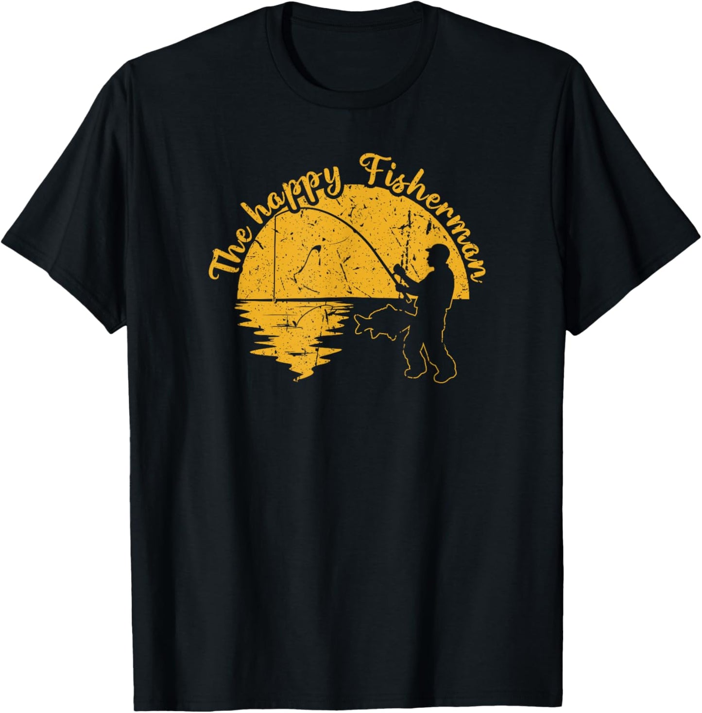 The Happy Fisherman, Funny Fishing T-Shirt - T-Shirt | Black