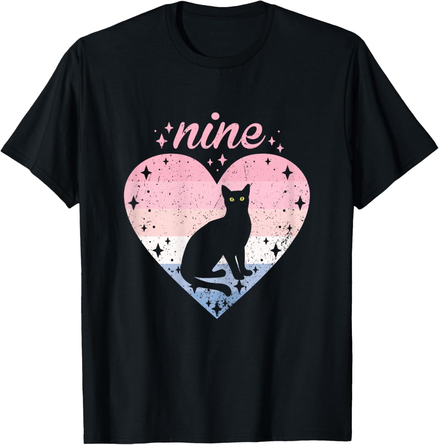 9 Year Old Cute Cat Birthday Girl 9th B-day T-Shirt - T-Shirt | Black