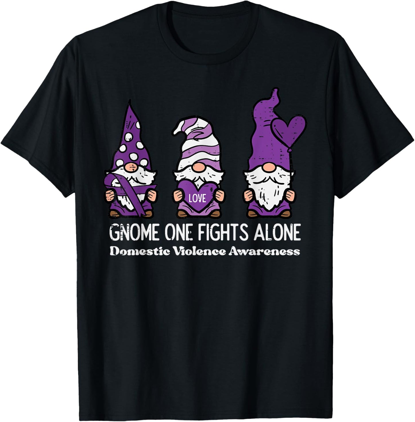 Domestic Violence Gnome One Fights Alone Awareness Kid Women T-Shirt - T-Shirt | Black