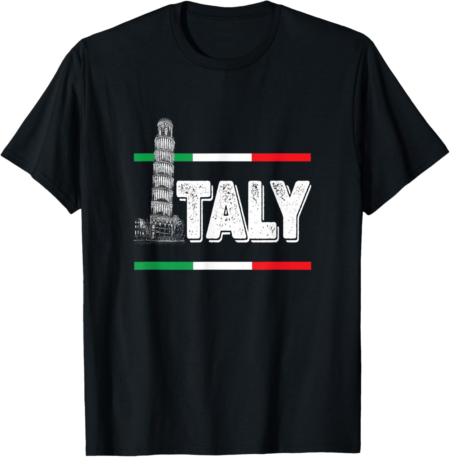 Leaning Tower of Pisa Italy Italian Flag Pride Theme T-Shirt - T-Shirt | Black