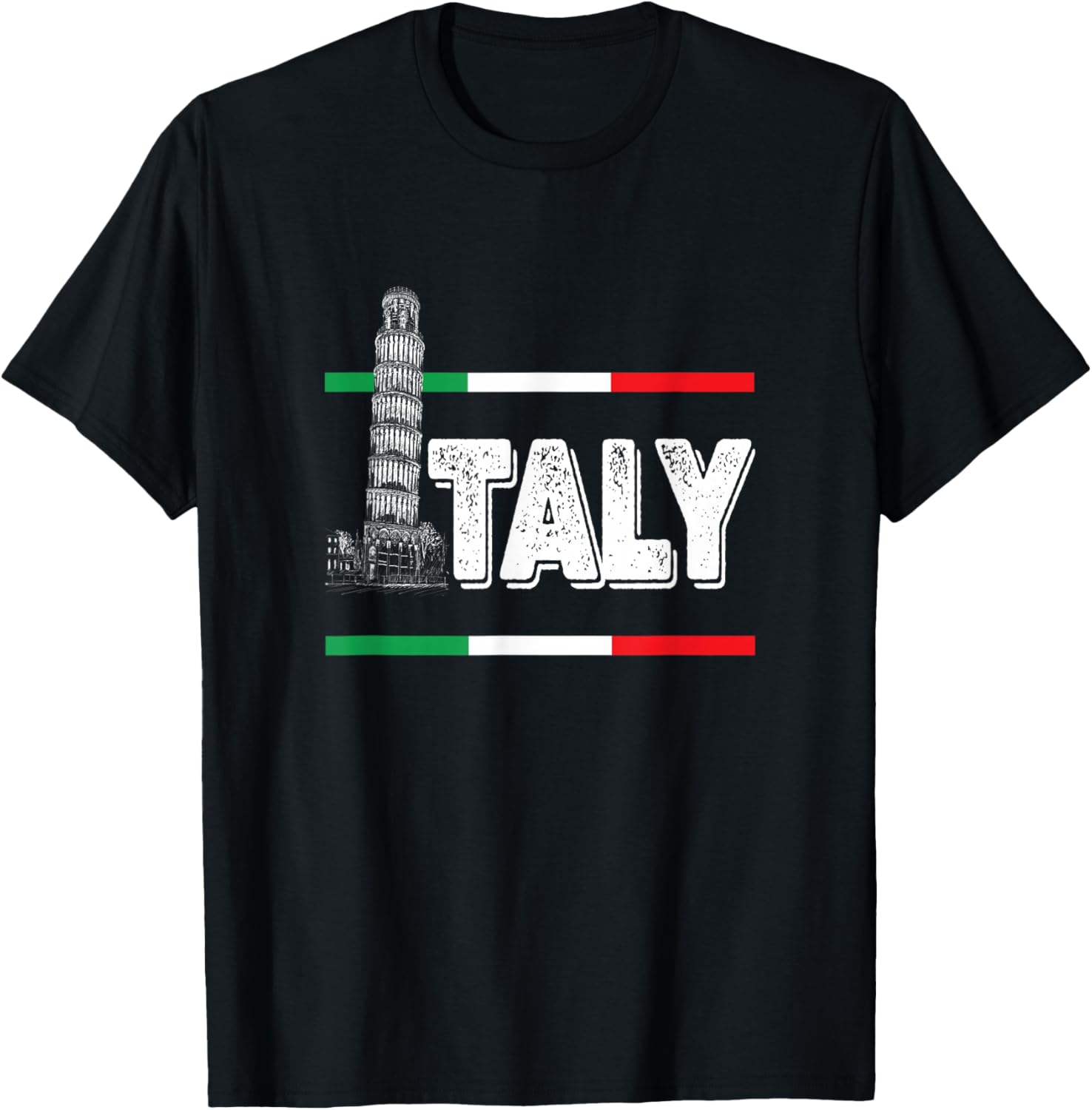 Leaning Tower of Pisa Italy Italian Flag Pride Theme T-Shirt - T-Shirt | Black