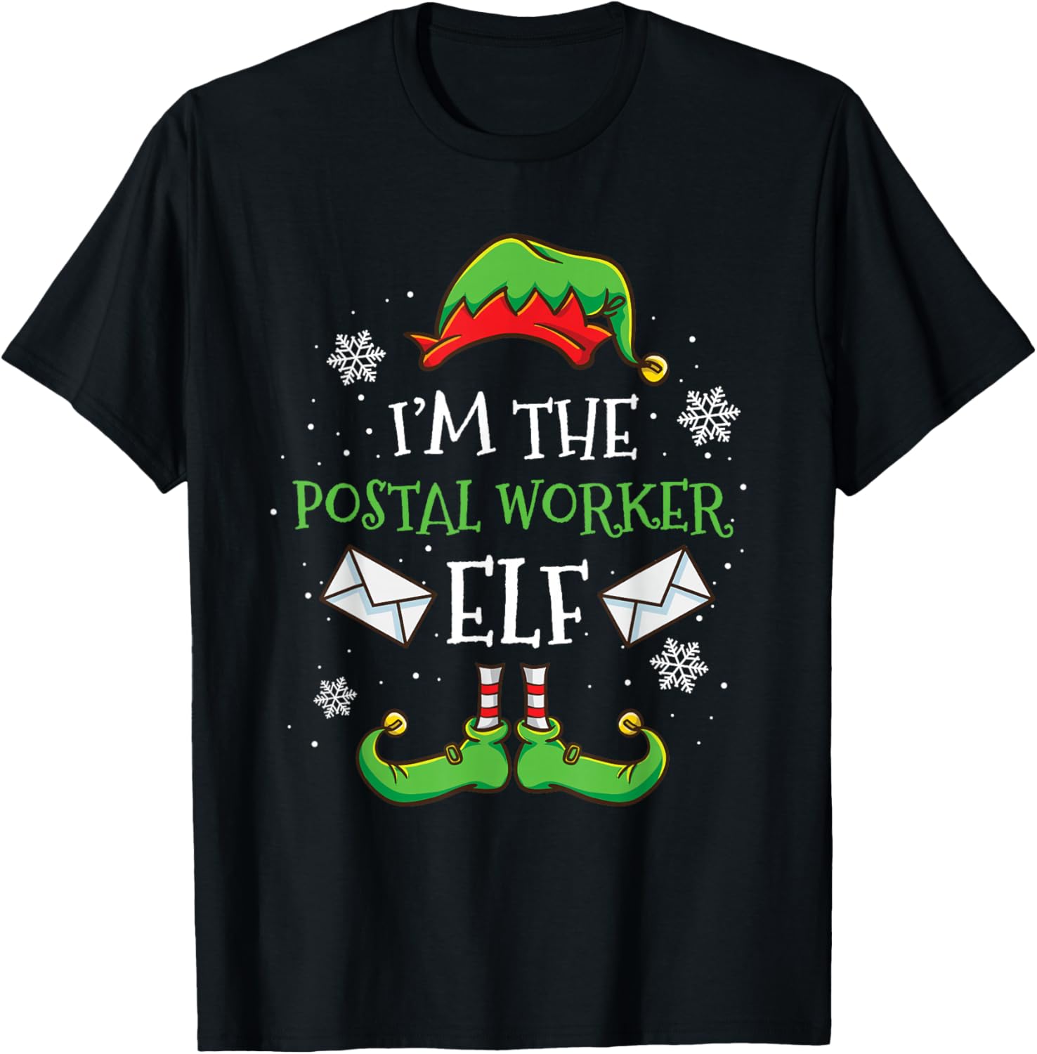 Im The Postal Worker Elf Christmas T-Shirt - T-Shirt | Black