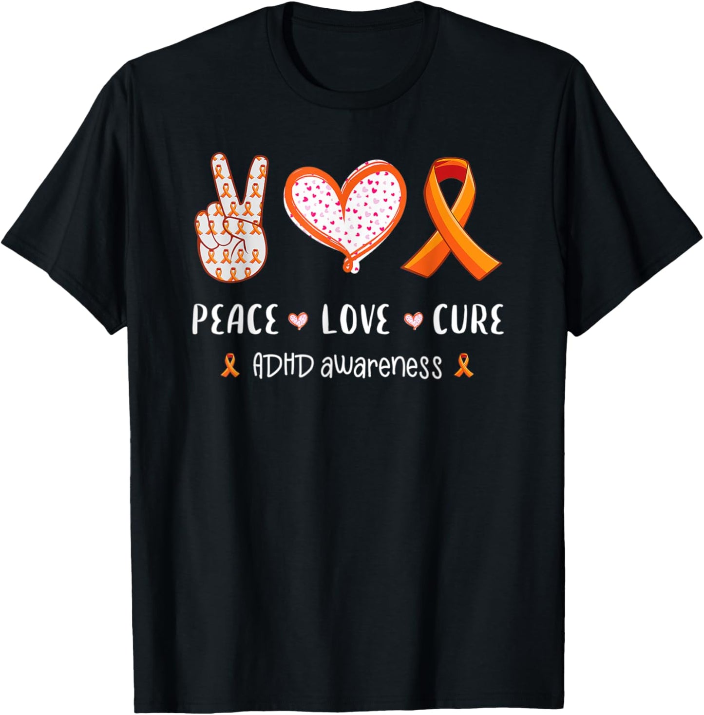Peace Love Cure Support ADHD Awareness Mom T-Shirt - T-Shirt | Black