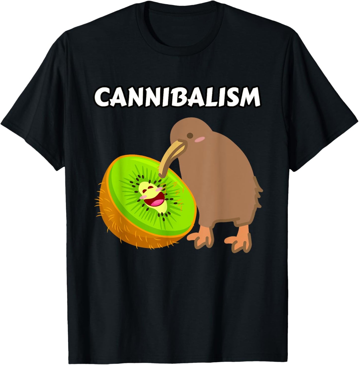 Funny Cute Kiwi Cannibalism Pun Kiwi Fruit Kiwi Bird Joke T-Shirt - T-Shirt | Black
