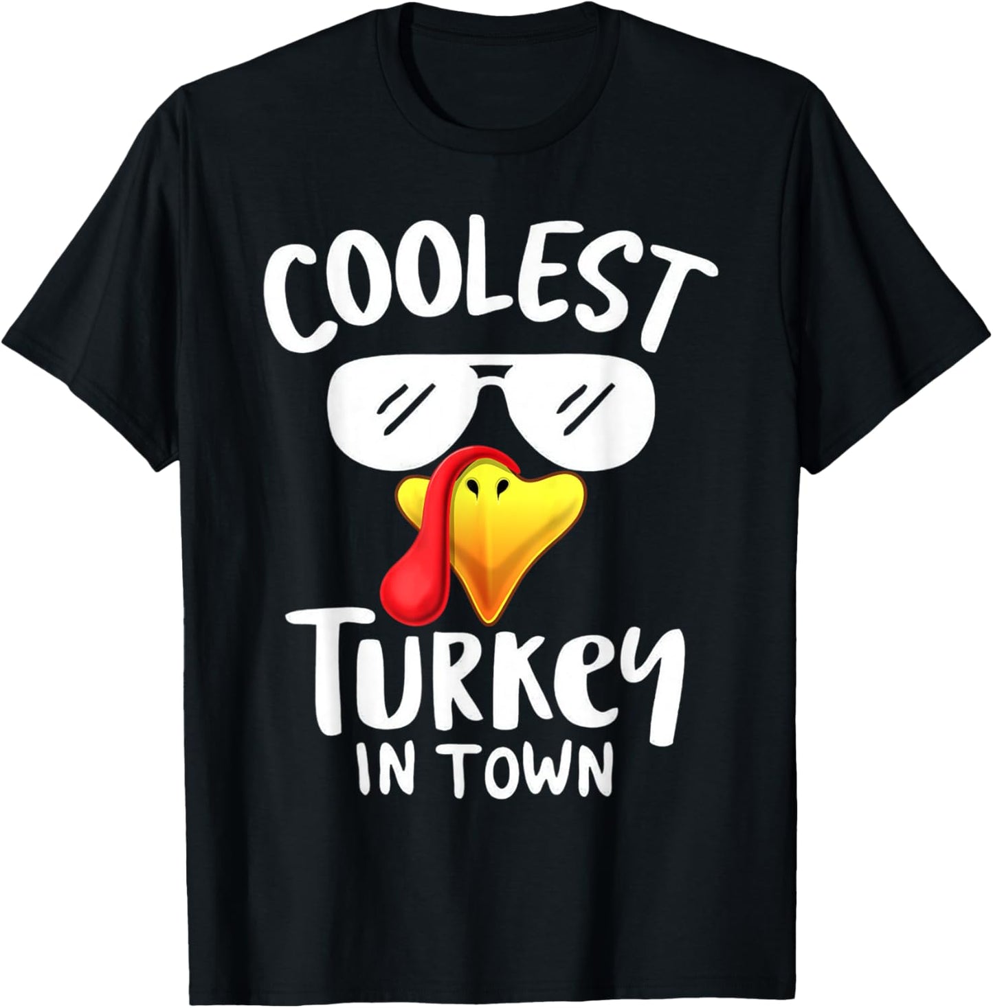 Coolest Turkey In Town Funny Turkey Thanksgiving Boys Kids T-Shirt - T-Shirt | Black