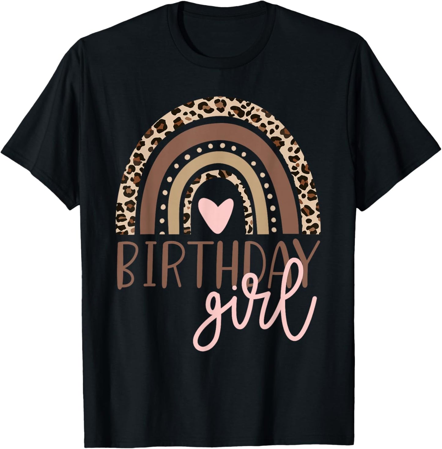Birthday Girl Leopard Rainbow Birthday Party Family Small T-Shirt - T-Shirt | Black