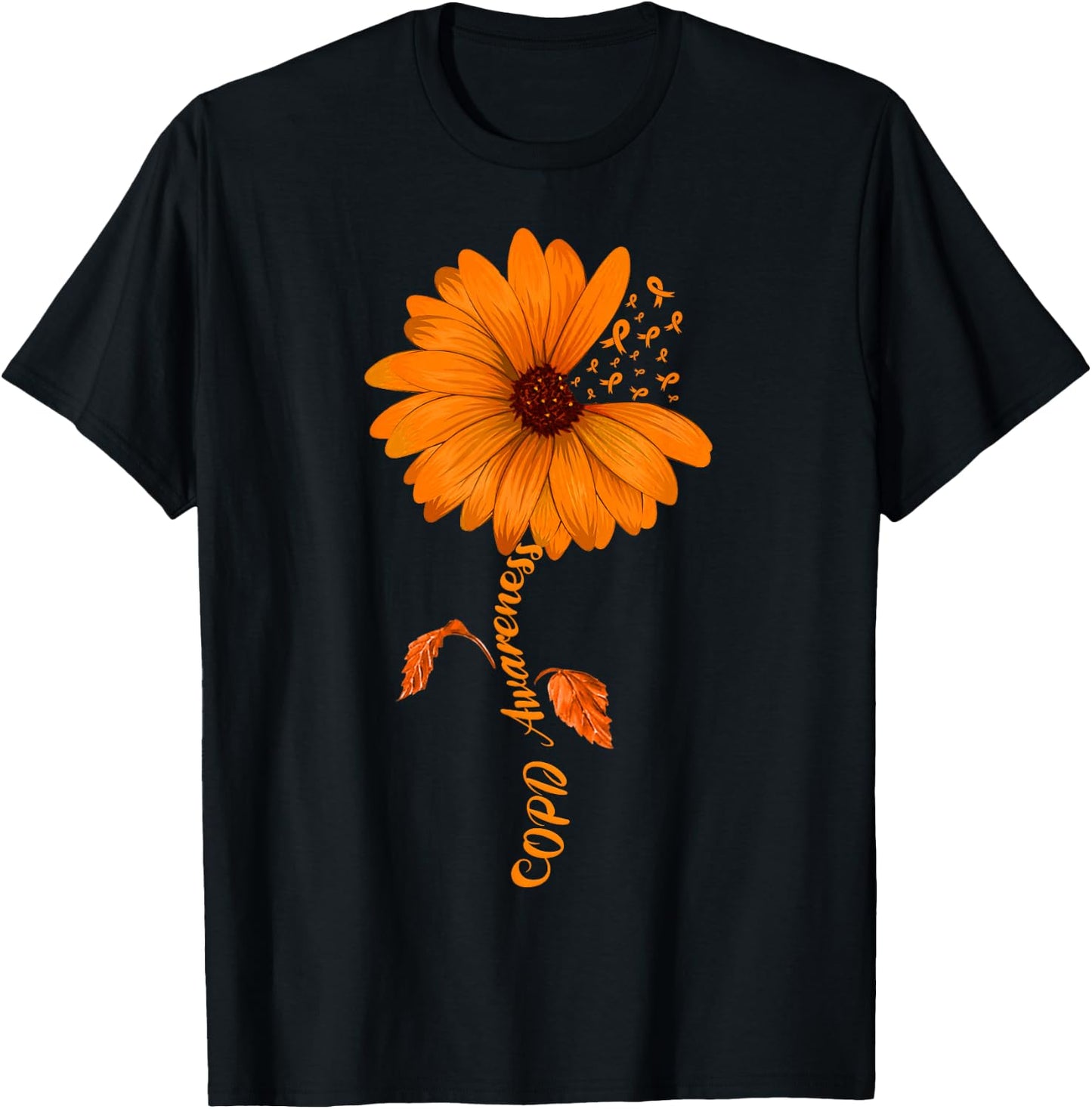 COPD Awareness Sunflower Orange Ribbon T-Shirt - T-Shirt | Black