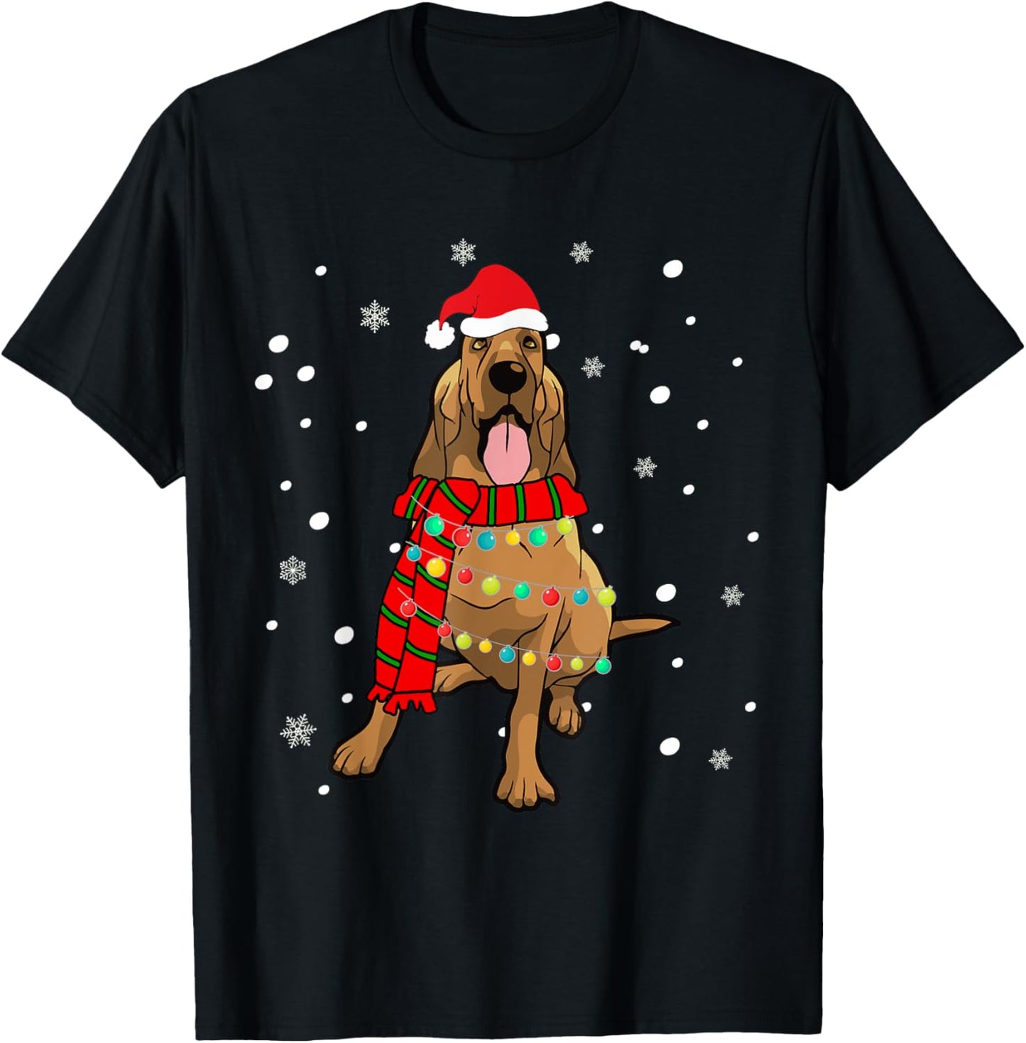 Cute Christmas Bloodhound Dog Lights Women T-Shirt - T-Shirt | Black