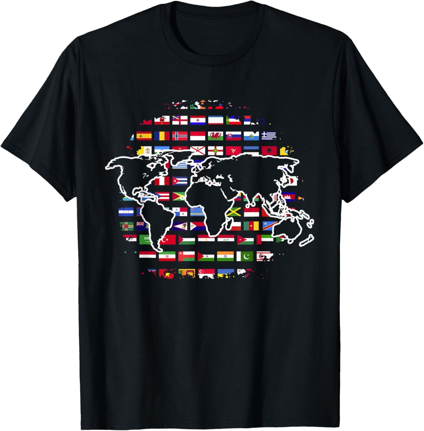 World Travel Map World Map International Flags T-Shirt - T-Shirt | Black