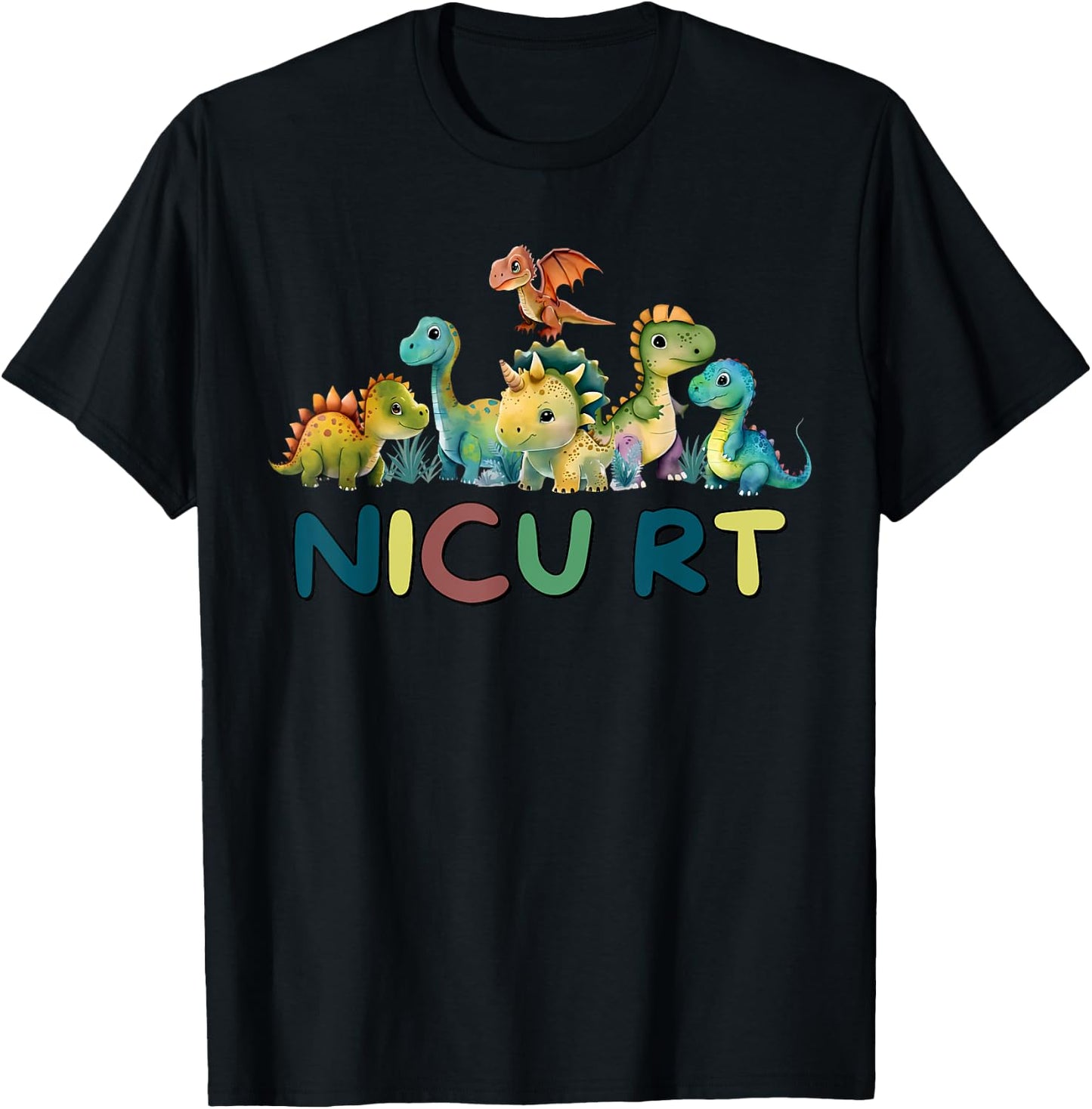 Nicu RT Pediatric Respiratory Therapist Cute Dinosaur T-Shirt - T-Shirt | Black