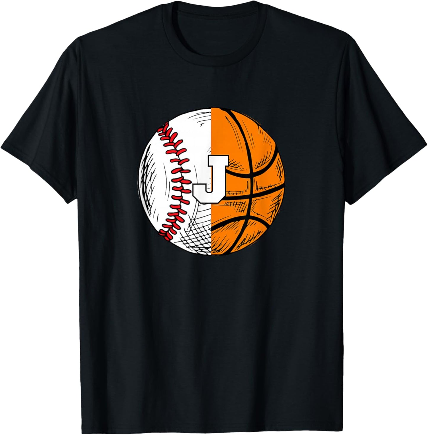 Letter J Baseball Basketball T-Shirt - T-Shirt | Black