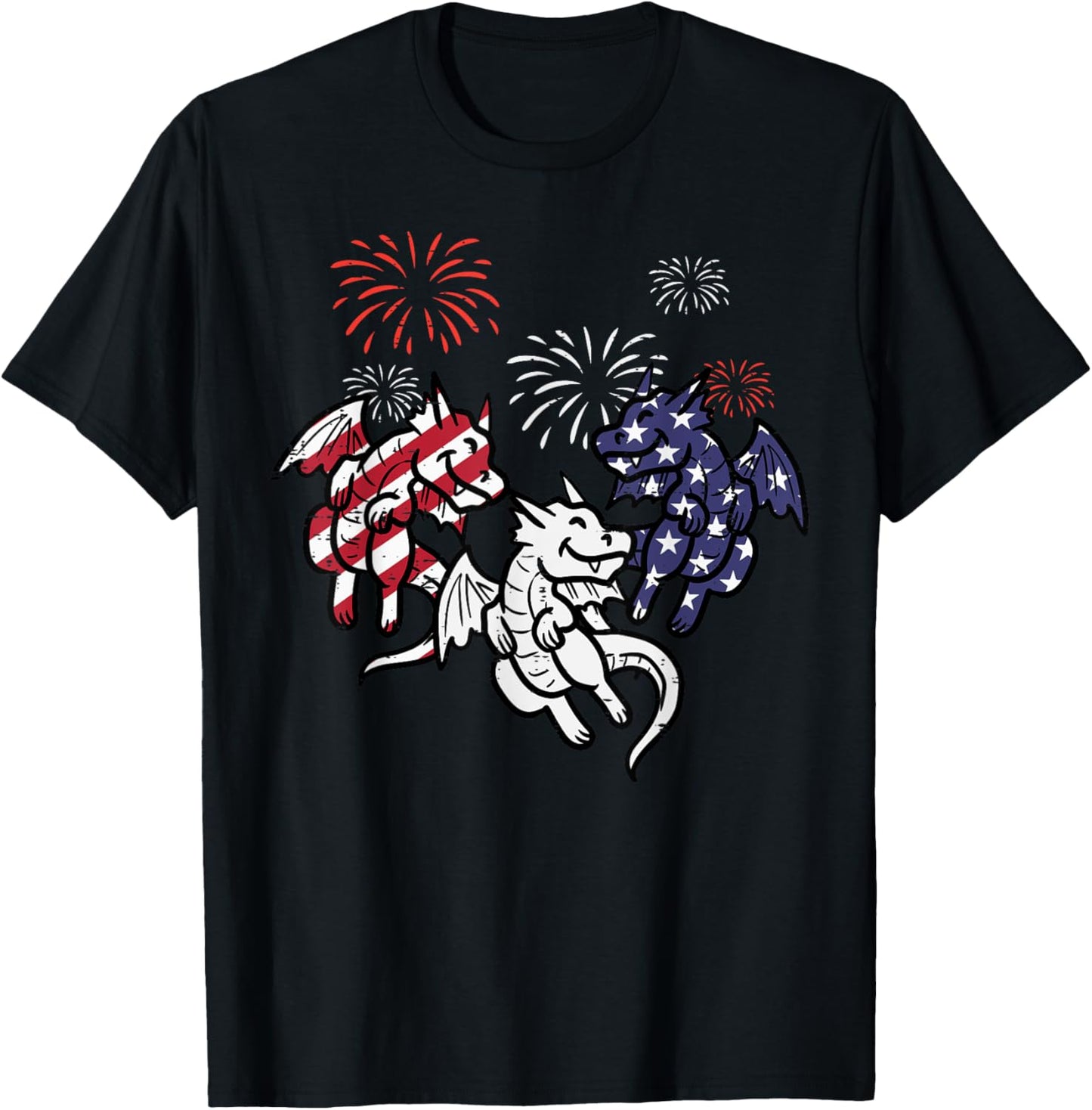 3 Dragons Fireworks Fourth July 4th Patriot Men Women Kids T-Shirt - T-Shirt | Black