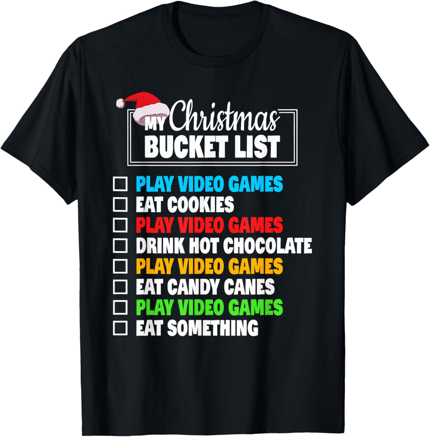 Xmas Bucket List Video Games Funny Gamer Boys Christmas T-Shirt - T-Shirt | Black