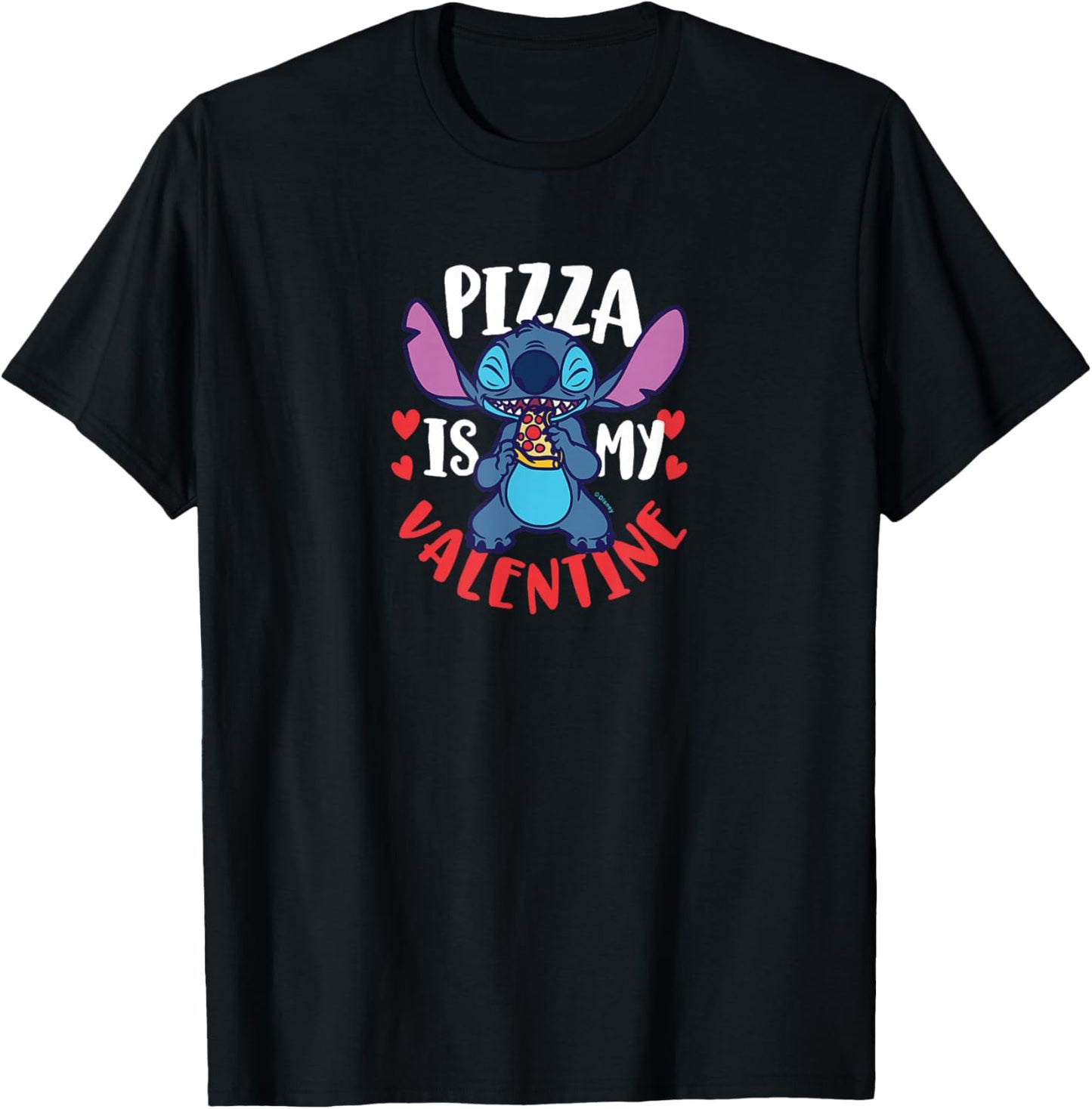 Lilo & Stitch - Pizza Is My Valentine T-Shirt - T-Shirt | Black