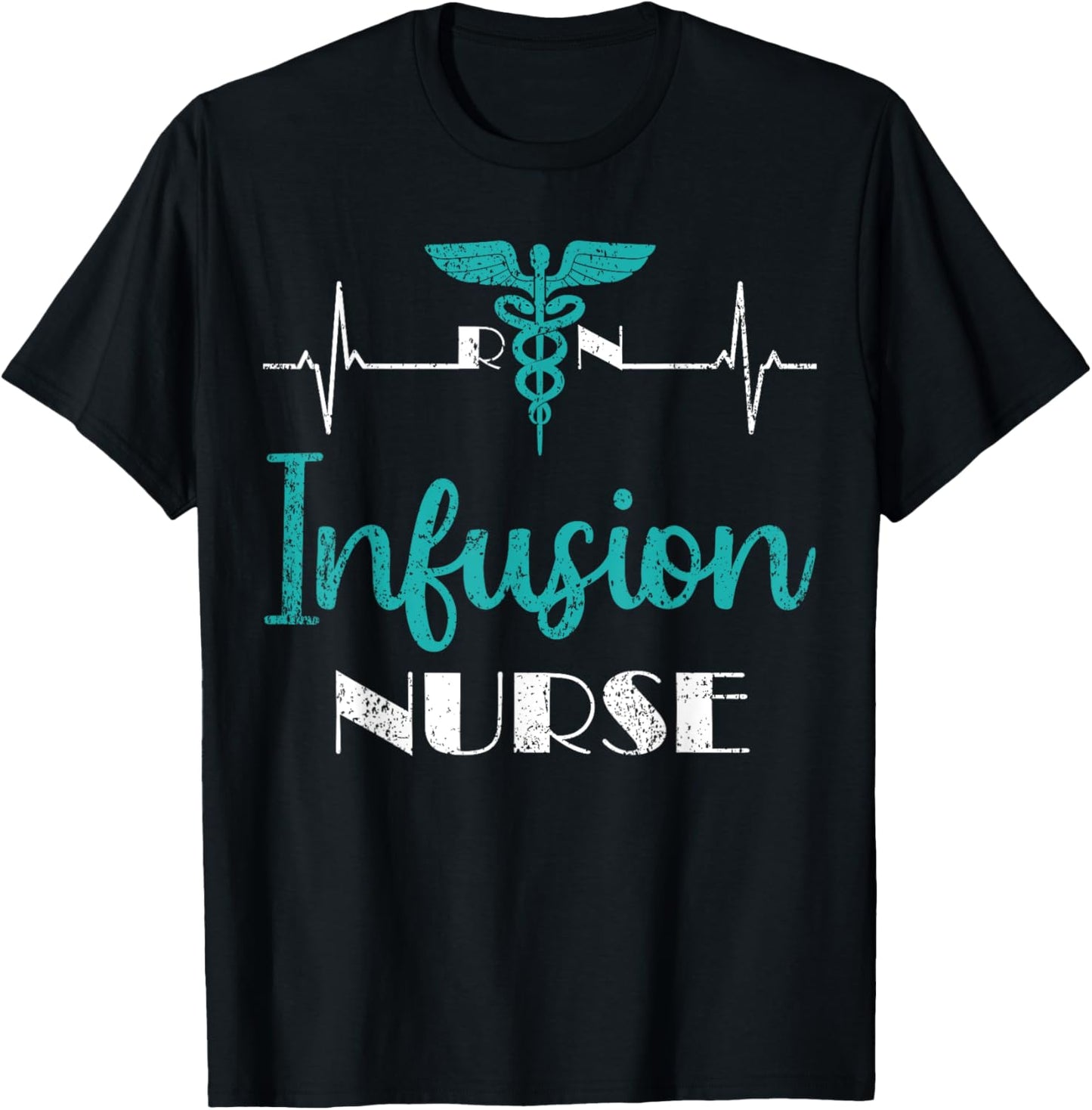 Infusion Nurse RN Heartbeat EKG Chemotherapy Therapy Nurse T-Shirt - T-Shirt | Black