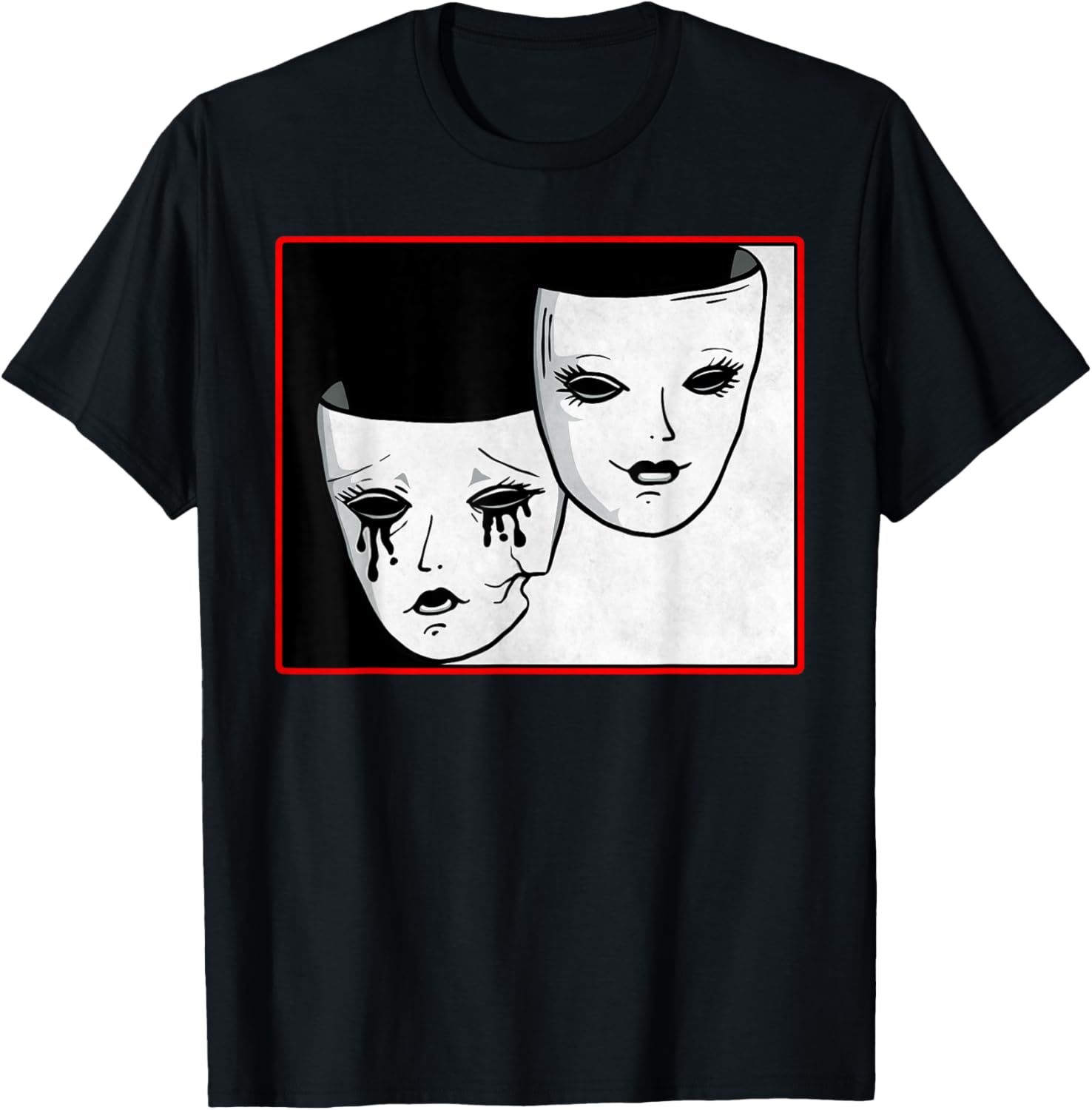 Theater Mask Soft Grunge Darma Comedy And Tragedy Goth T-Shirt - T-Shirt | Black
