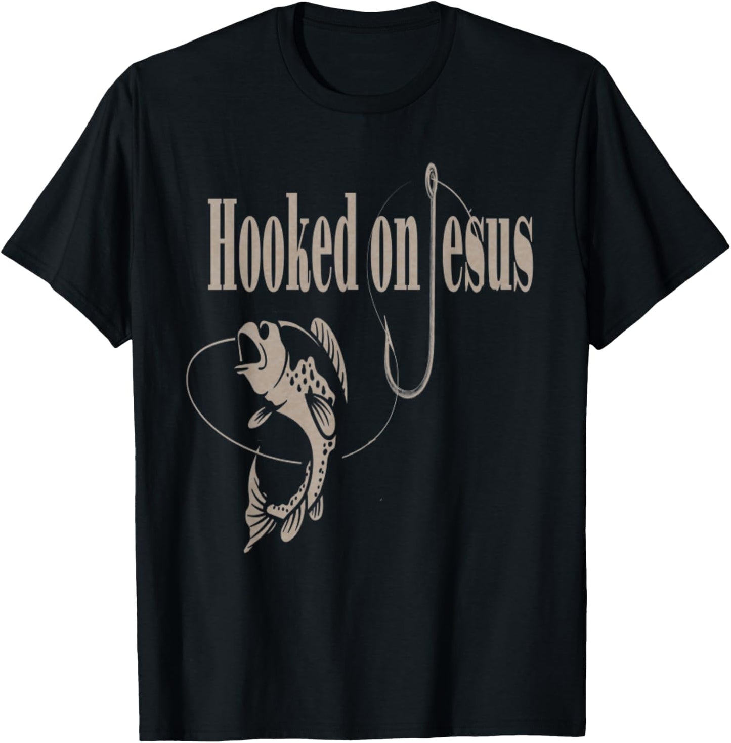 Fishing Camping Christian VBS Funny Vintage Hooked On Jesus T-Shirt - T-Shirt | Black