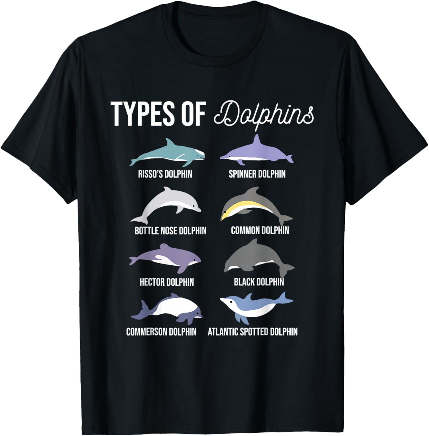 Types Of Dolphins - Sea Animal Lover Zoologist Zookeeper T-Shirt - T-Shirt | Black