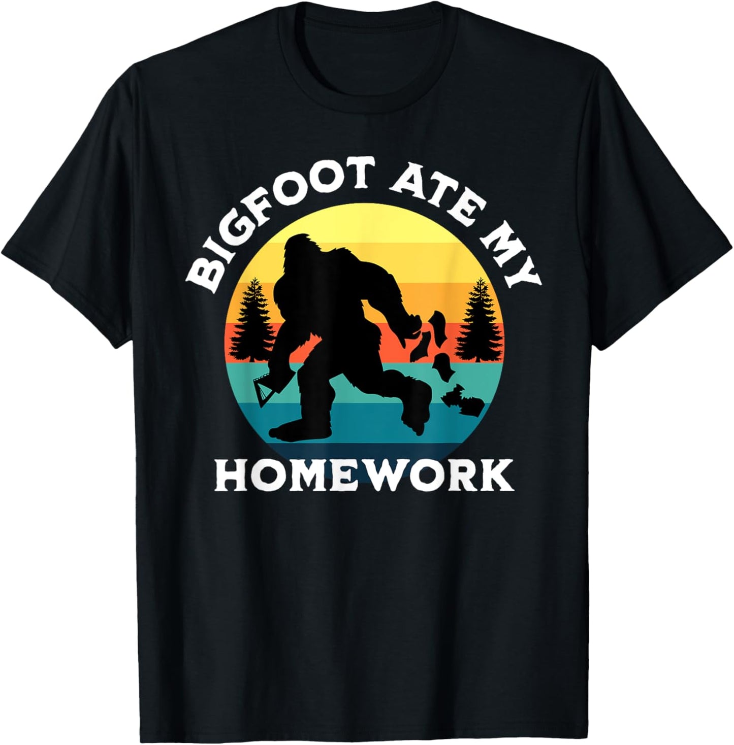 Vintage Retro Bigfoot Ate My Homework Funny Sasquatch T-Shirt - T-Shirt | Black