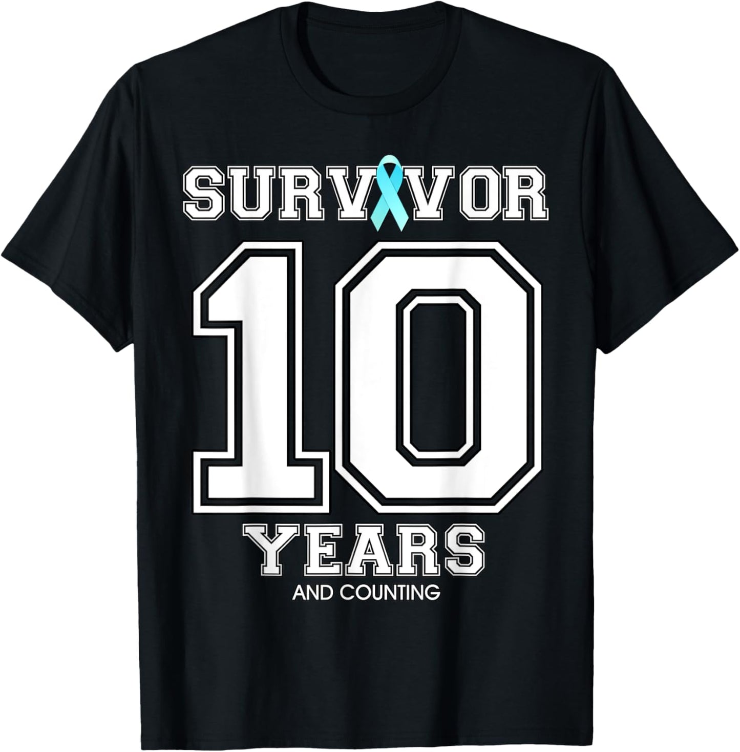 10 Years Ovarian Cancer Survivor Teal Ribbon Gift T-Shirt - T-Shirt | Black