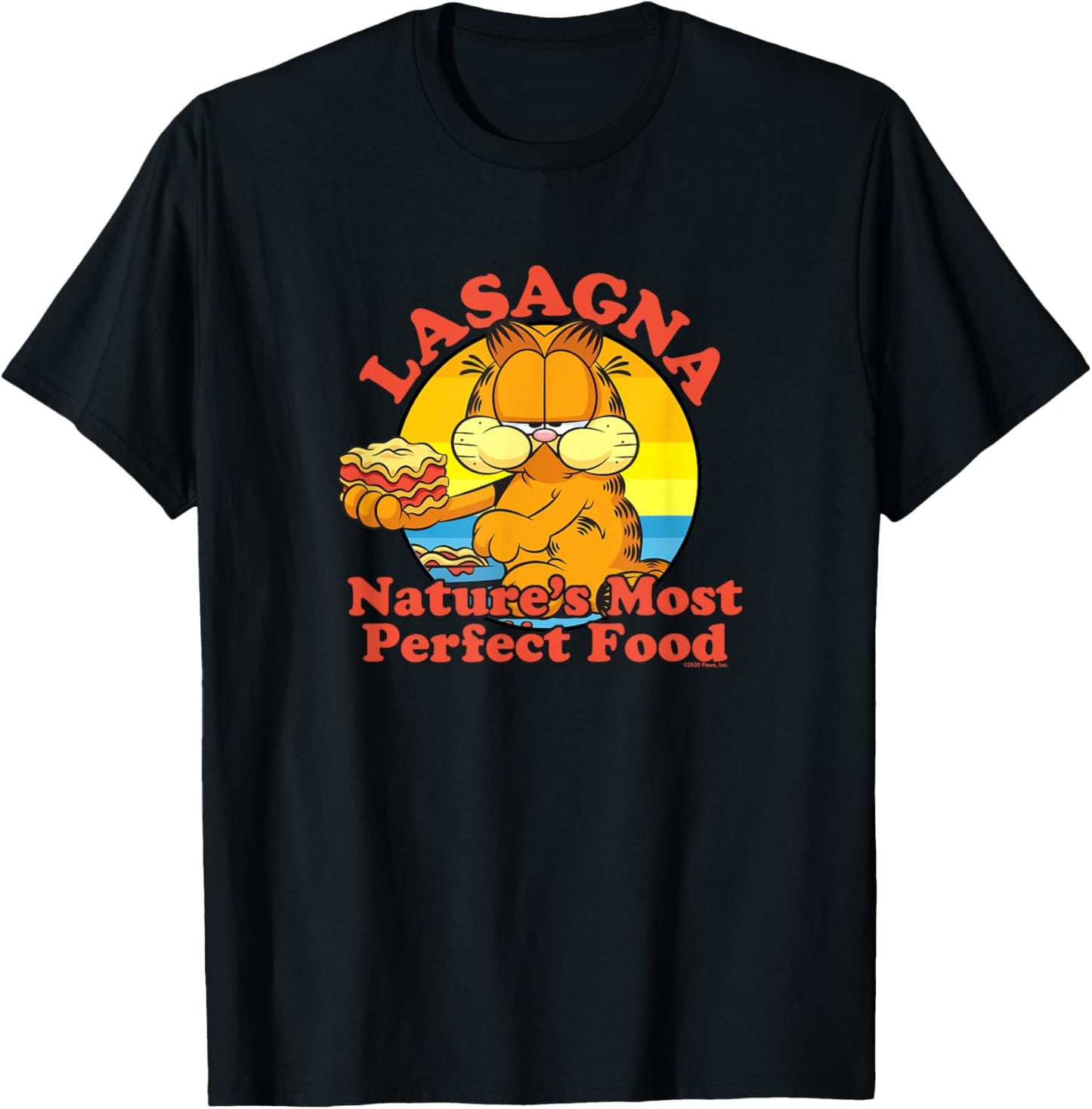 Garfield Lasagna Nature's Most Perfect Food Garfield Circle T-Shirt - T-Shirt | Black