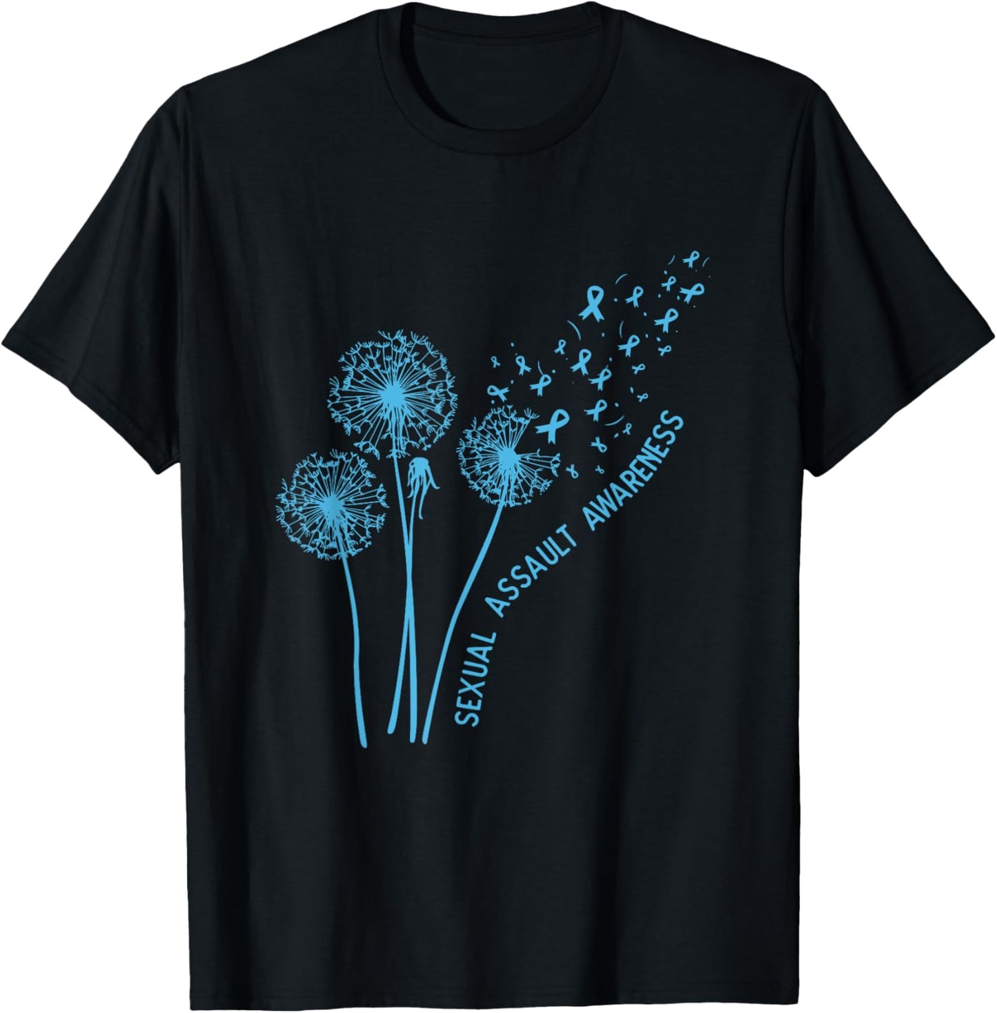 April Sexual Assault Awareness Month Teal Dandelion Ribbons T-Shirt - T-Shirt | Black